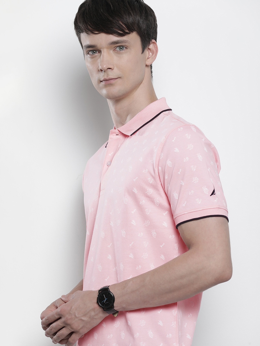 

Nautica Floral Printed Polo Collar Pure Cotton T-shirt, Peach