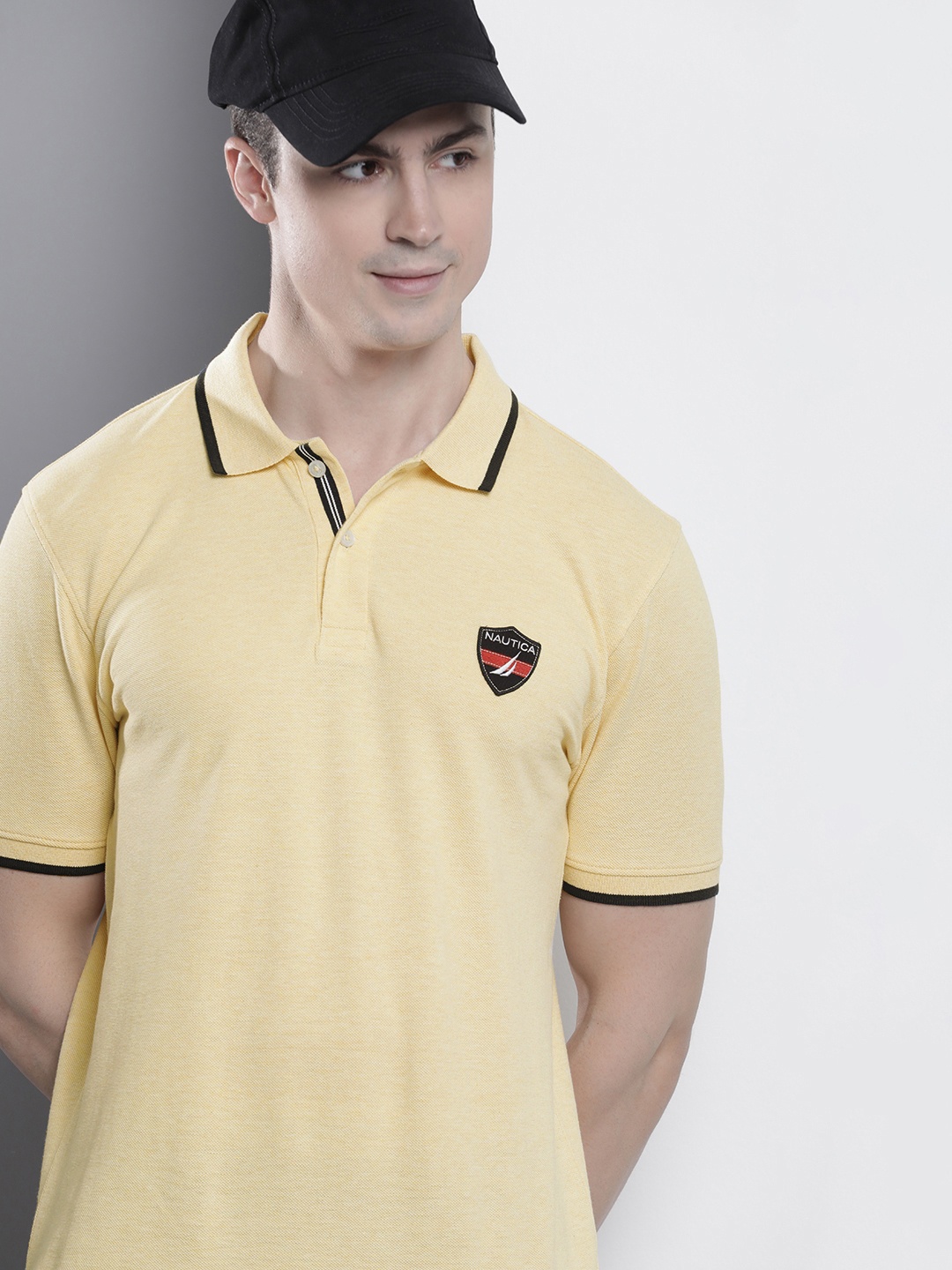 

Nautica Men Pure Cotton Polo Collar T-shirt With Applique Detail, Yellow