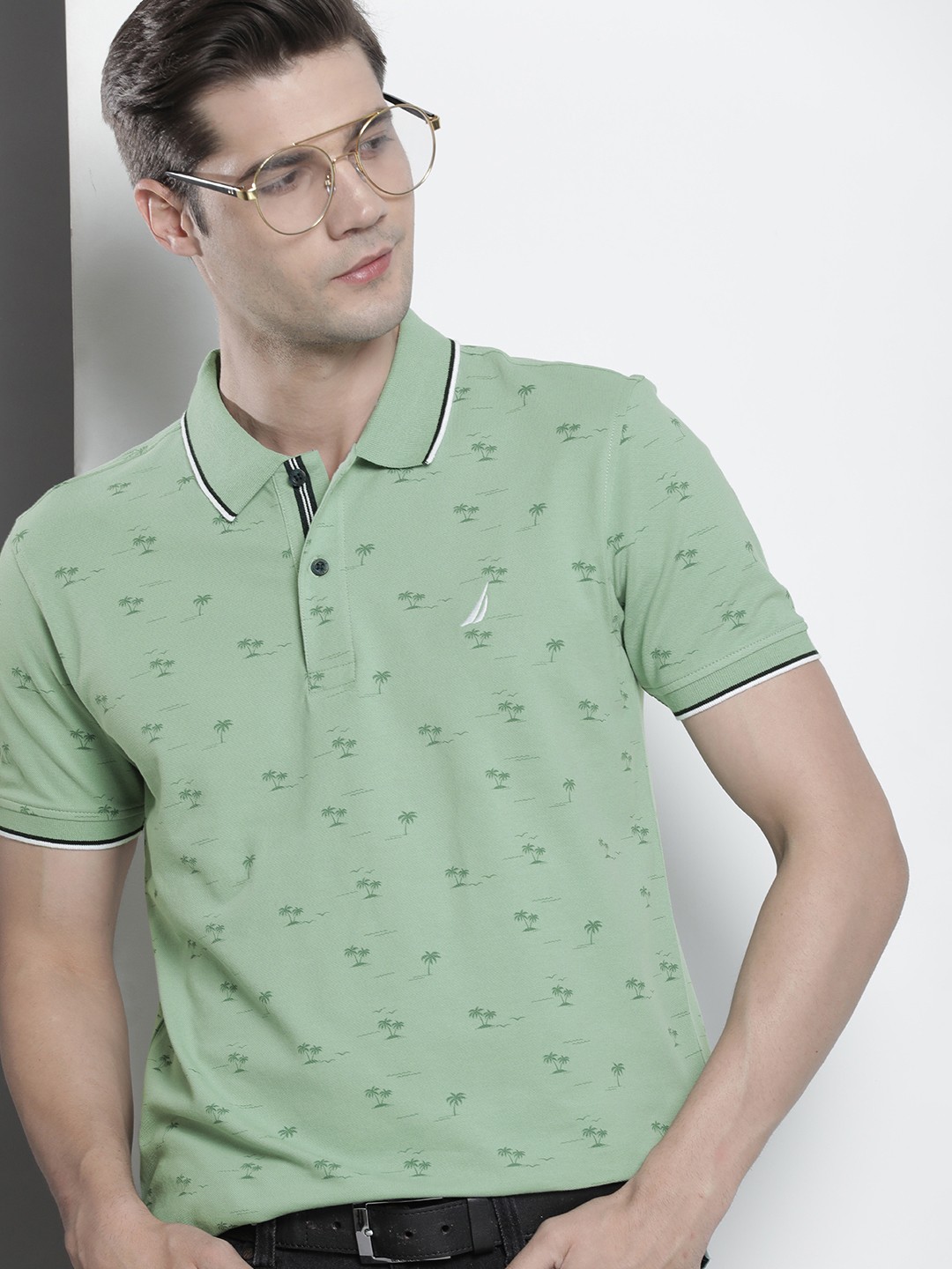 

Nautica Tropical Printed Polo Collar T-shirt, Green