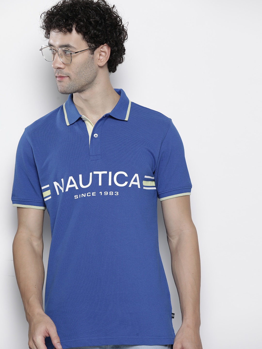 

Nautica Brand Logo Printed Polo Collar Pure Cotton T-shirt, Blue