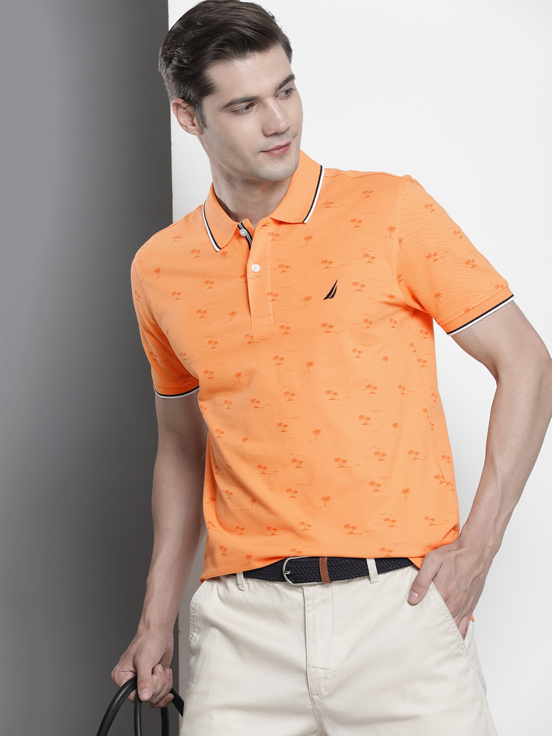 

Nautica Tropical Printed Polo Collar T-shirt, Orange
