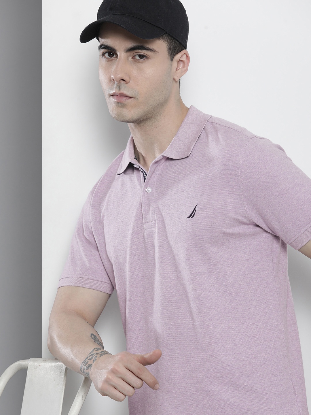 

Nautica Men Solid Polo Collar Pure Cotton Slim Fit T-shirt, Lavender