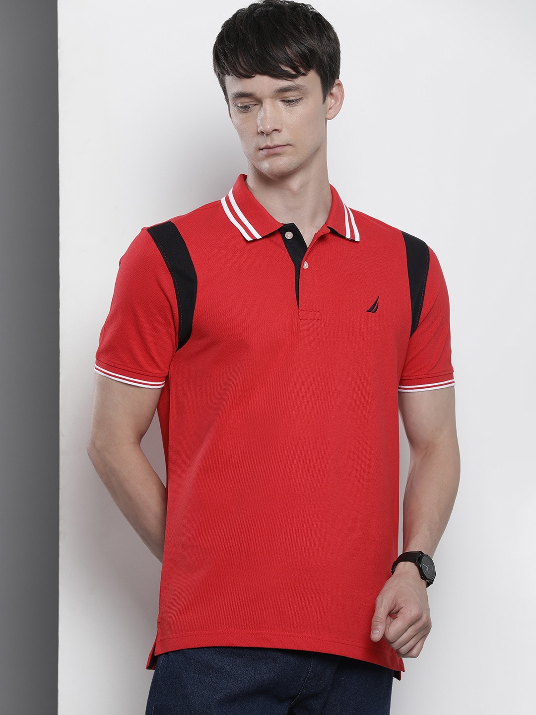 

Nautica Embroidered Polo Collar Pure Cotton T-shirt, Red