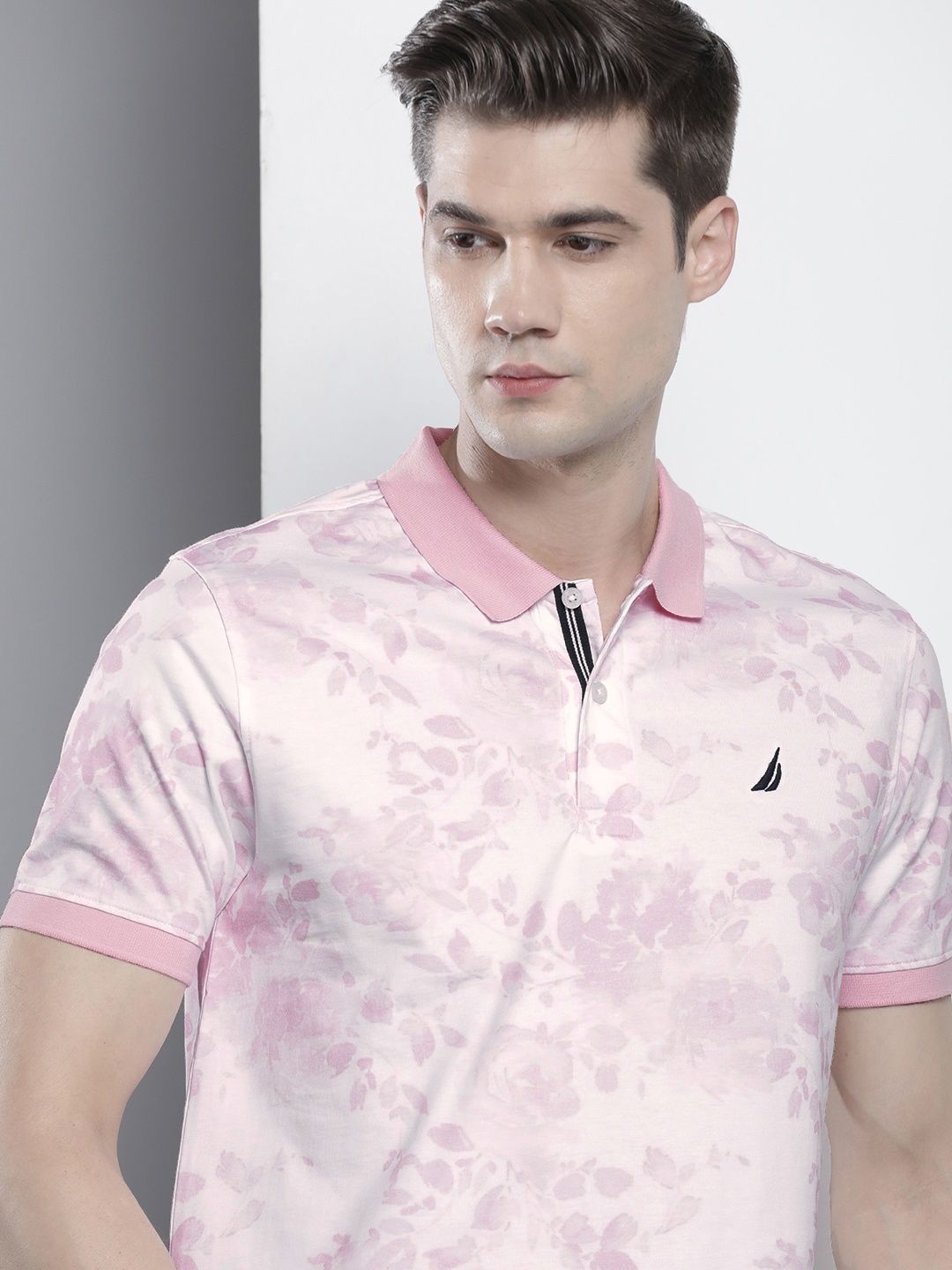 

Nautica Floral Printed Polo Collar Pure Cotton T-shirt, Pink