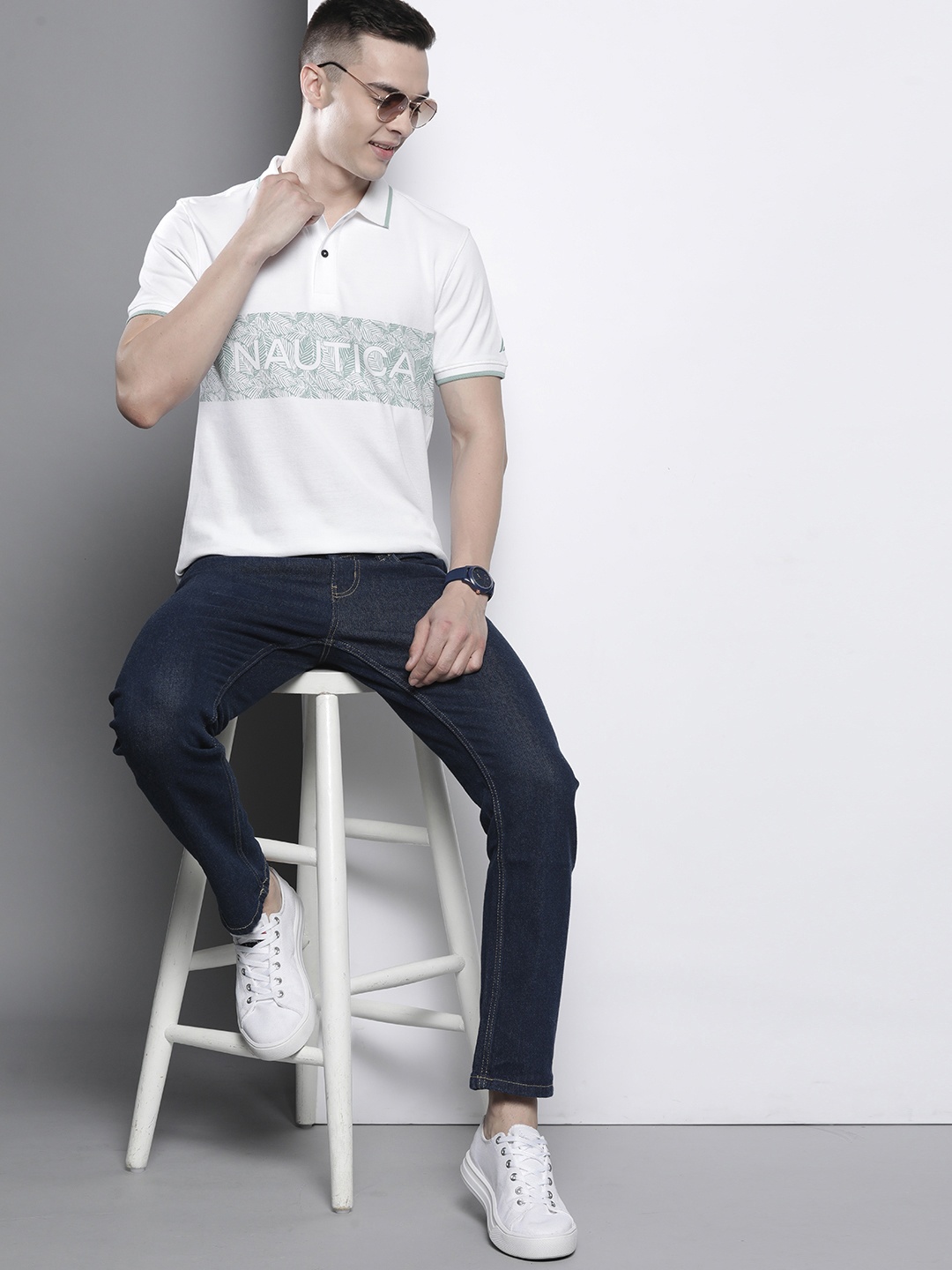 

Nautica Brand Logo Printed Polo Collar Pure Cotton T-shirt, White