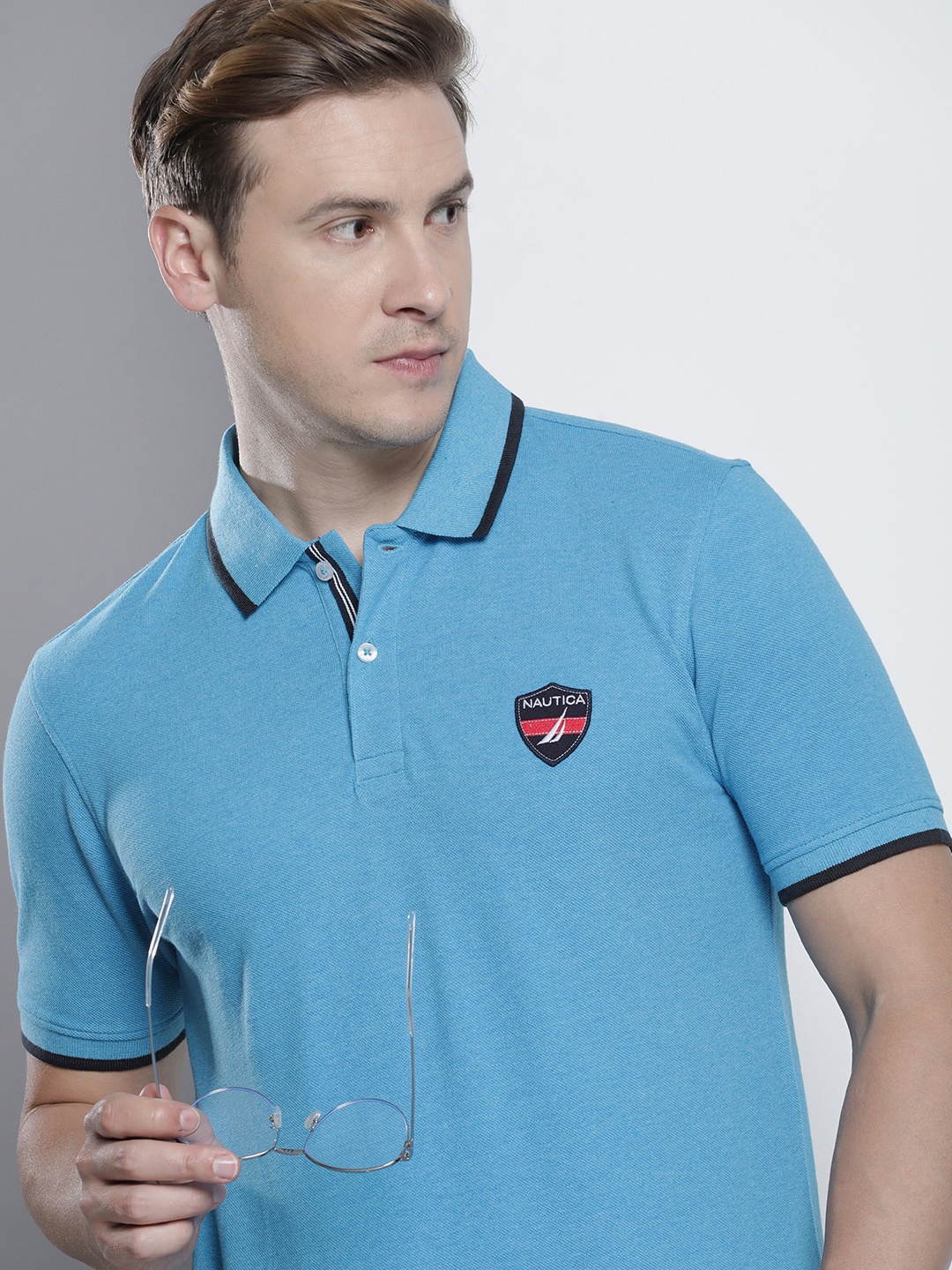 

Nautica Men Polo Collar Pure Cotton T-shirt, Blue