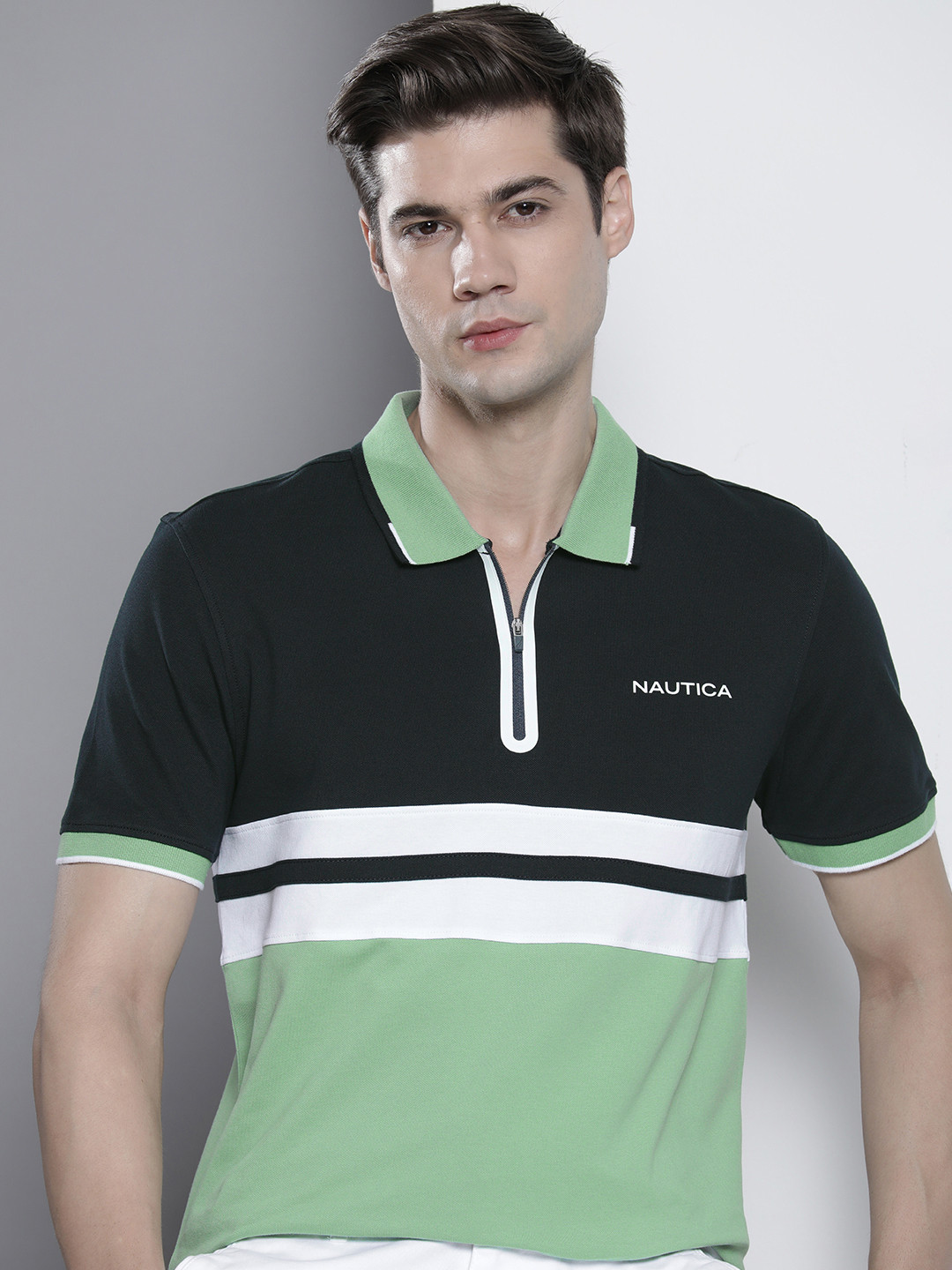 

Nautica Men Colourblocked Polo Collar T-shirt, Green