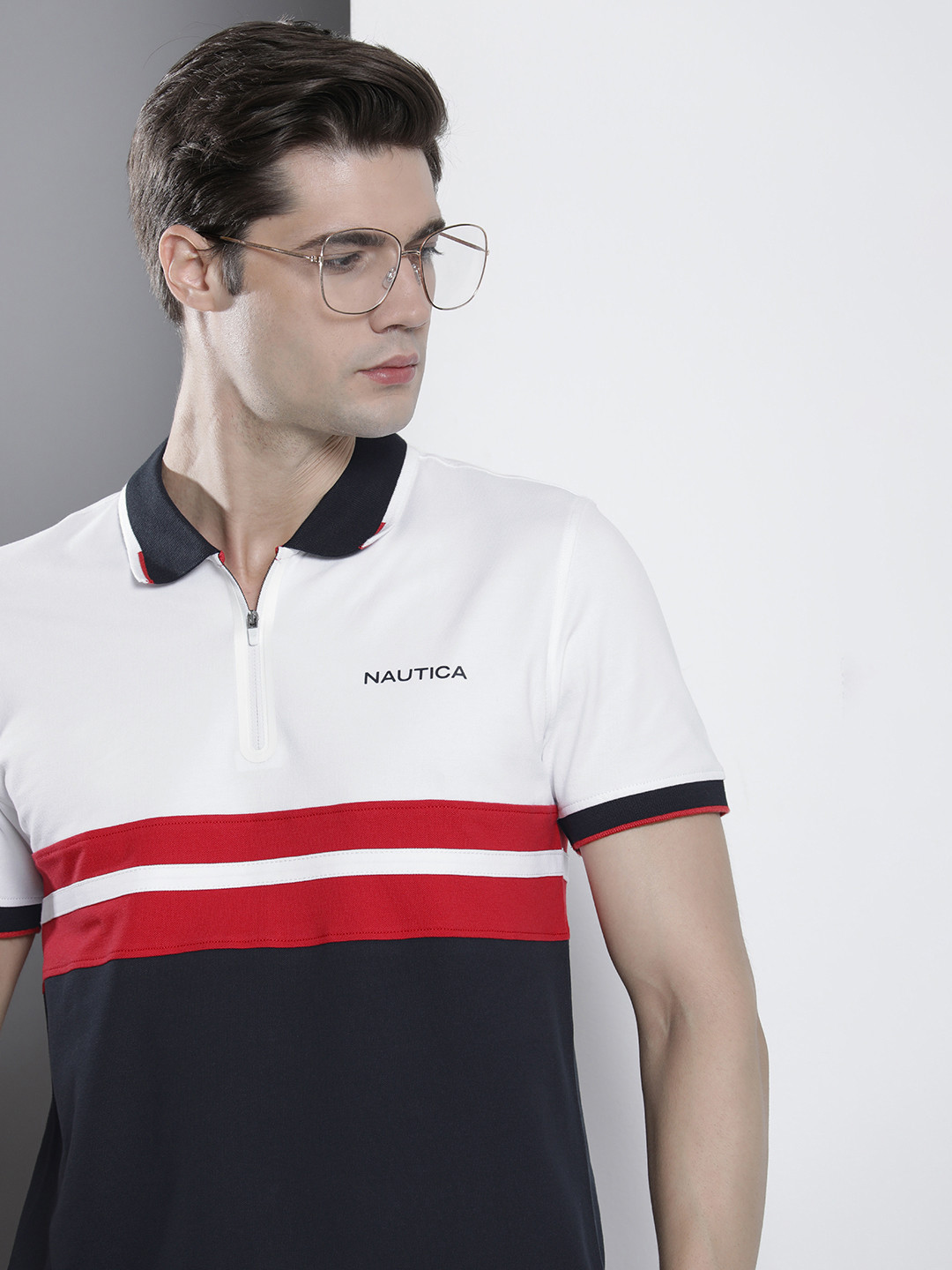 

Nautica Men Colourblocked Polo Collar T-shirt, White