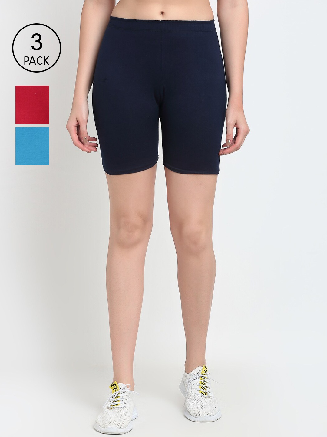 

GRACIT Women Pack of 3 Sports Shorts, Red