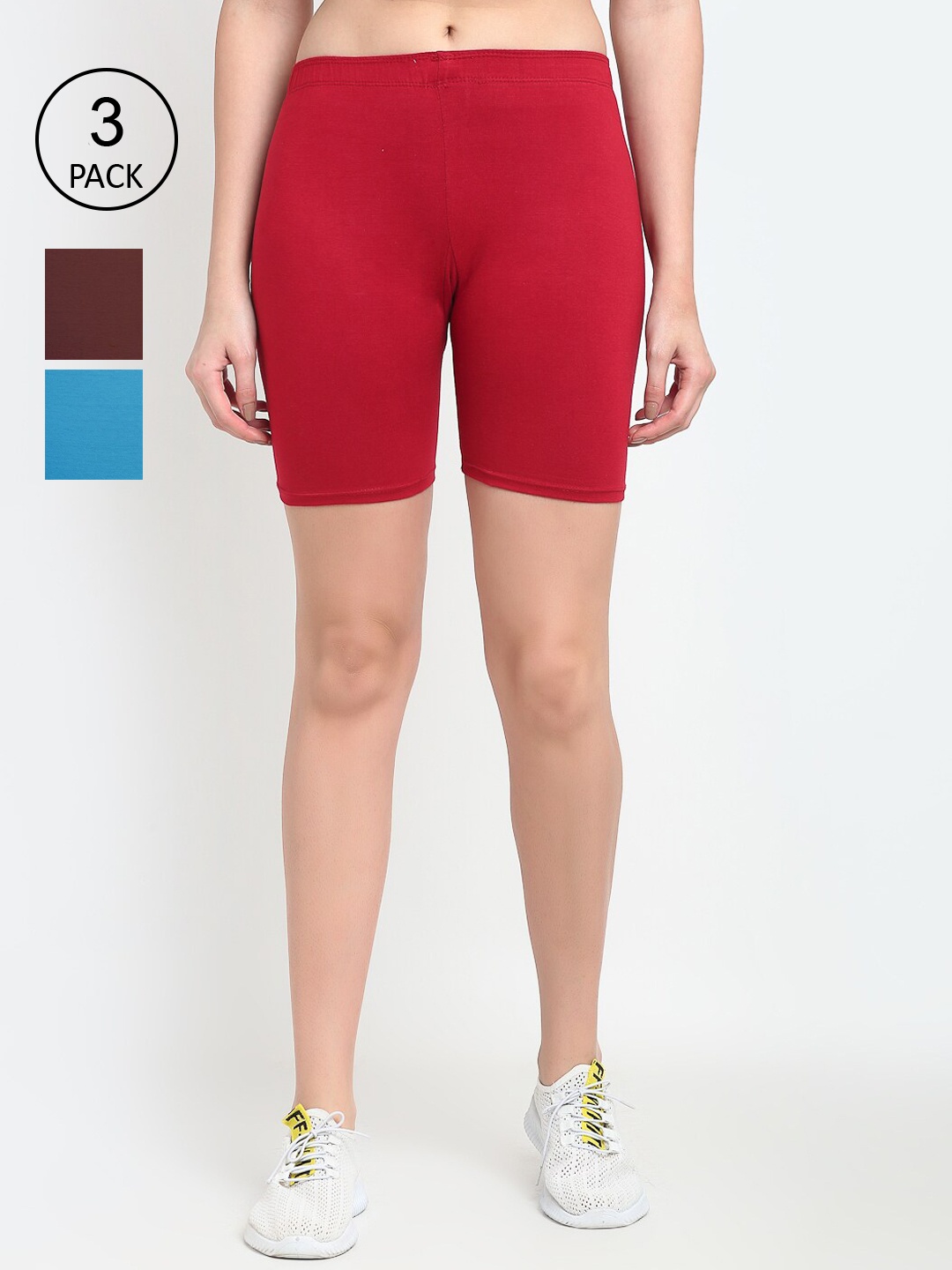 

GRACIT Women Pack of 3 Sports Shorts, Red