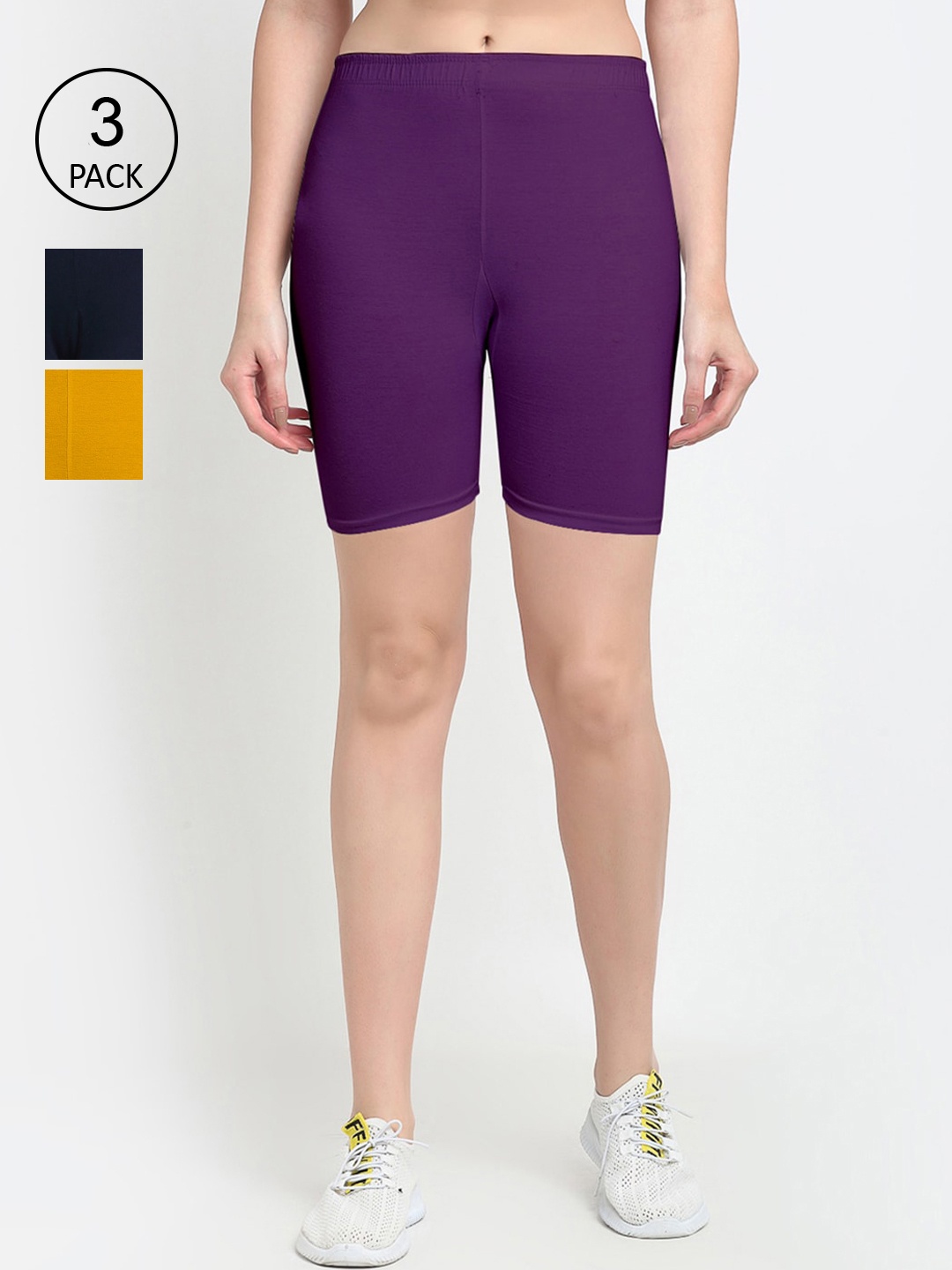 

GRACIT Women Pack of 3 Sports Shorts, Purple