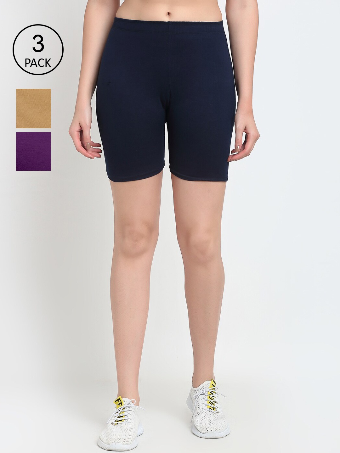 

GRACIT Women Pack of 3 Sports Shorts, Purple