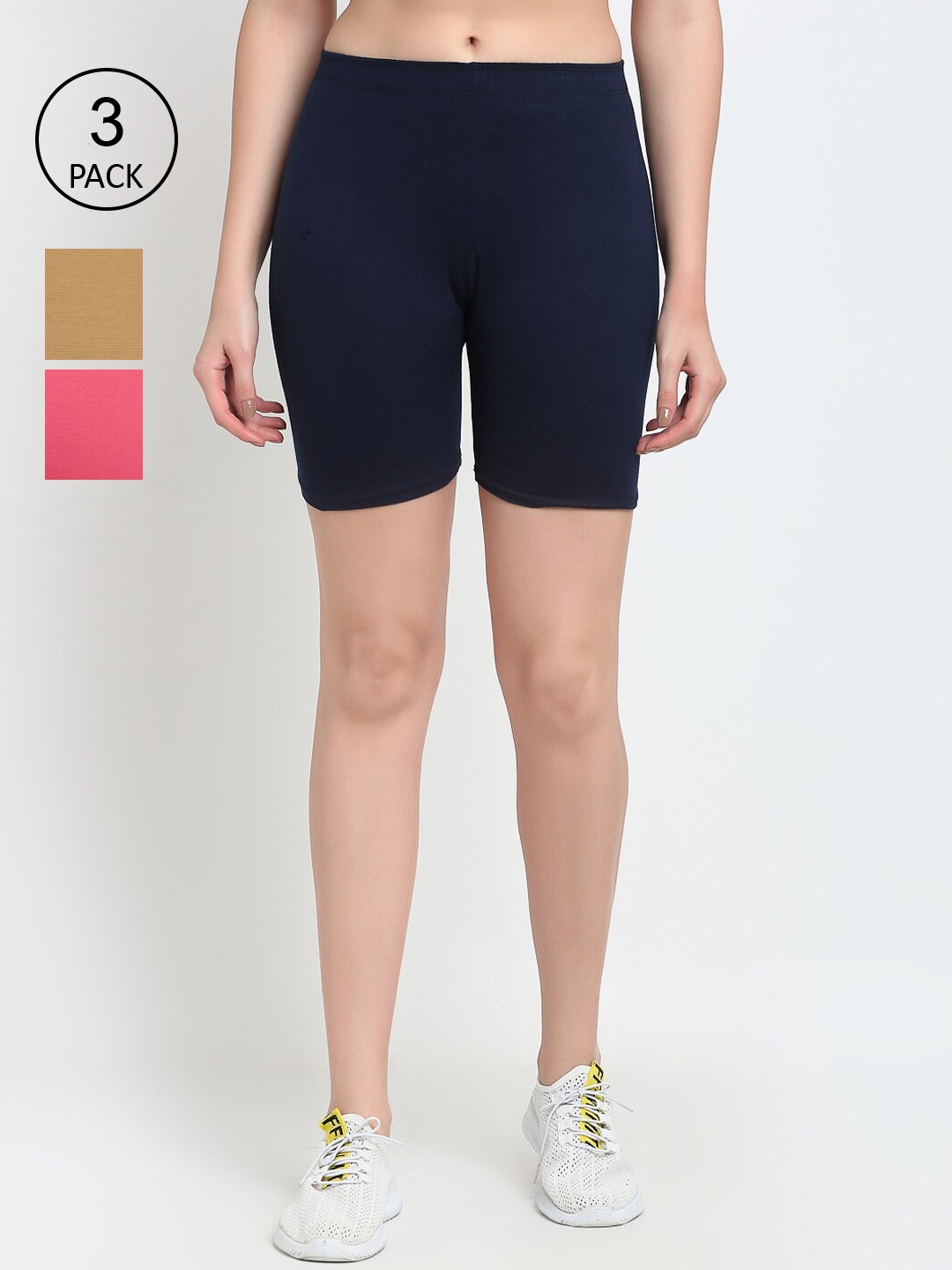 

GRACIT Women Pack of 3 Sports Shorts, Beige