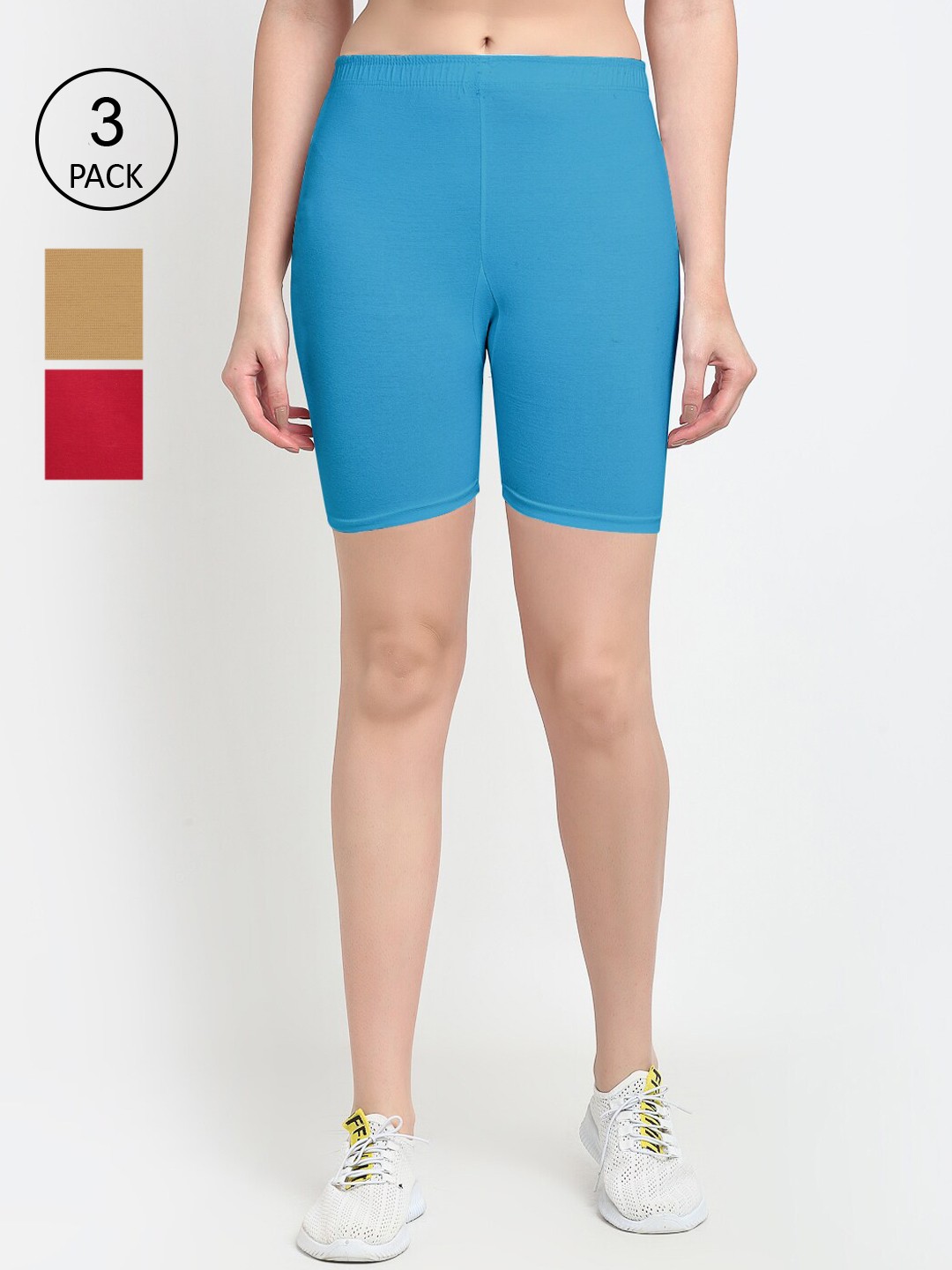 

GRACIT Women Pack of 3 Sports Shorts, Red