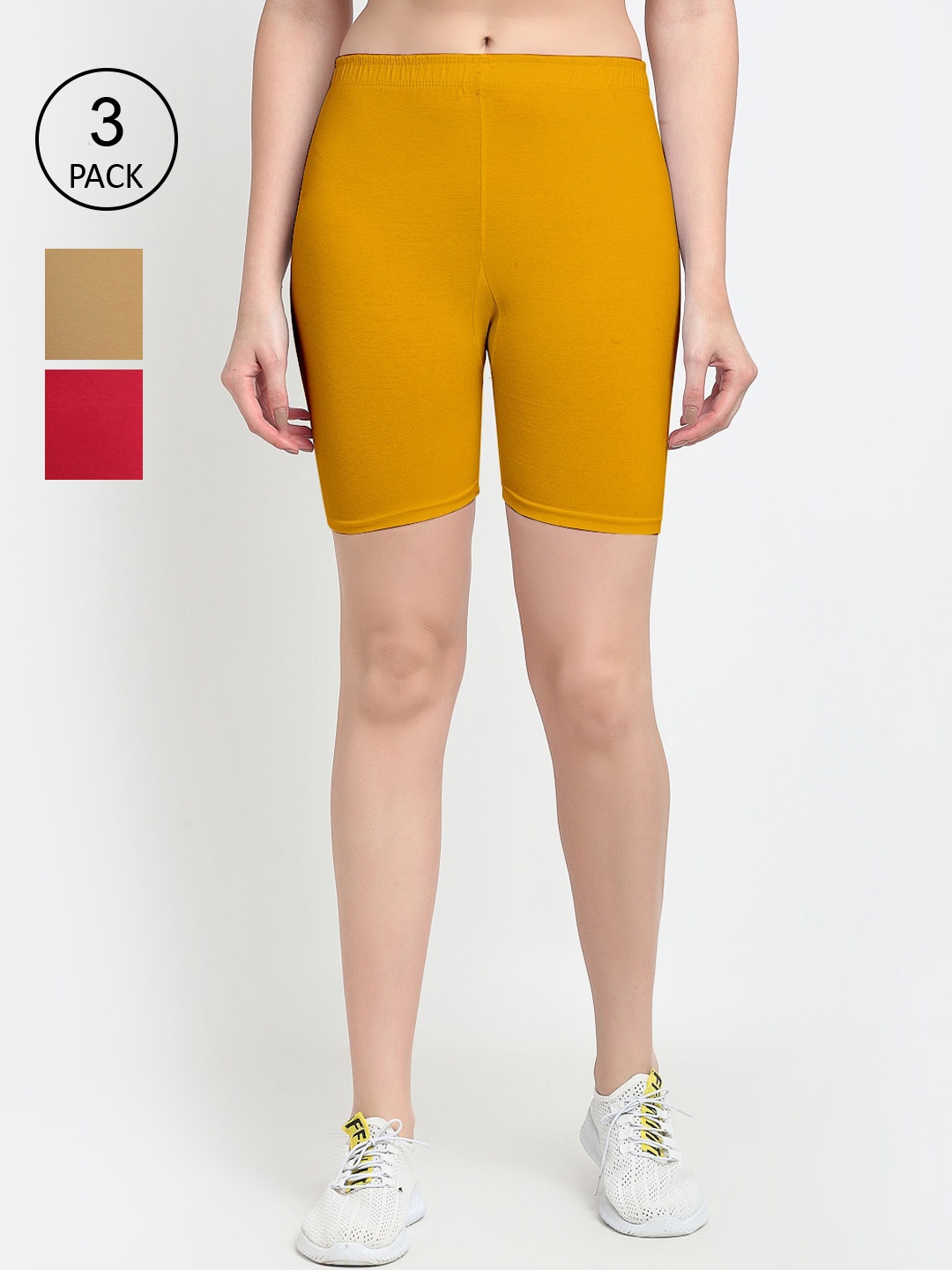

GRACIT Women Pack Of 3 Cycling Sports Cotton Shorts, Yellow