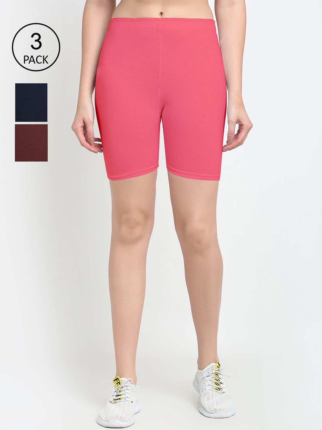 

GRACIT Women Pack Of 3 Cycling Sports Cotton Shorts, Pink