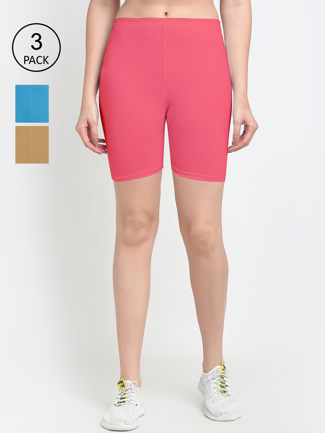 

GRACIT Women Pack Of 3 Cycling Sports Cotton Shorts, Pink