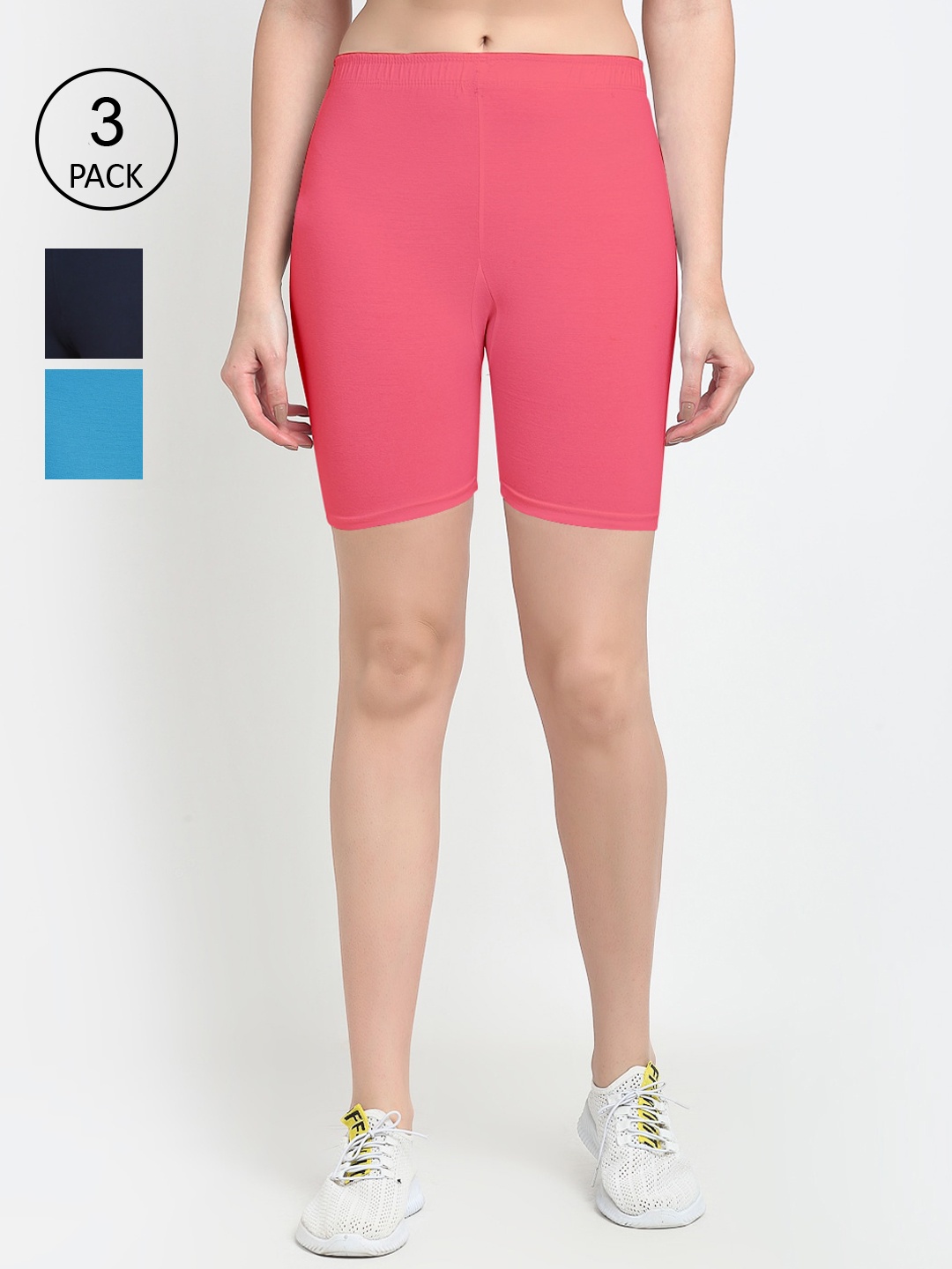 

GRACIT Women Pack Of 3 Cycling Sports Cotton Shorts, Pink