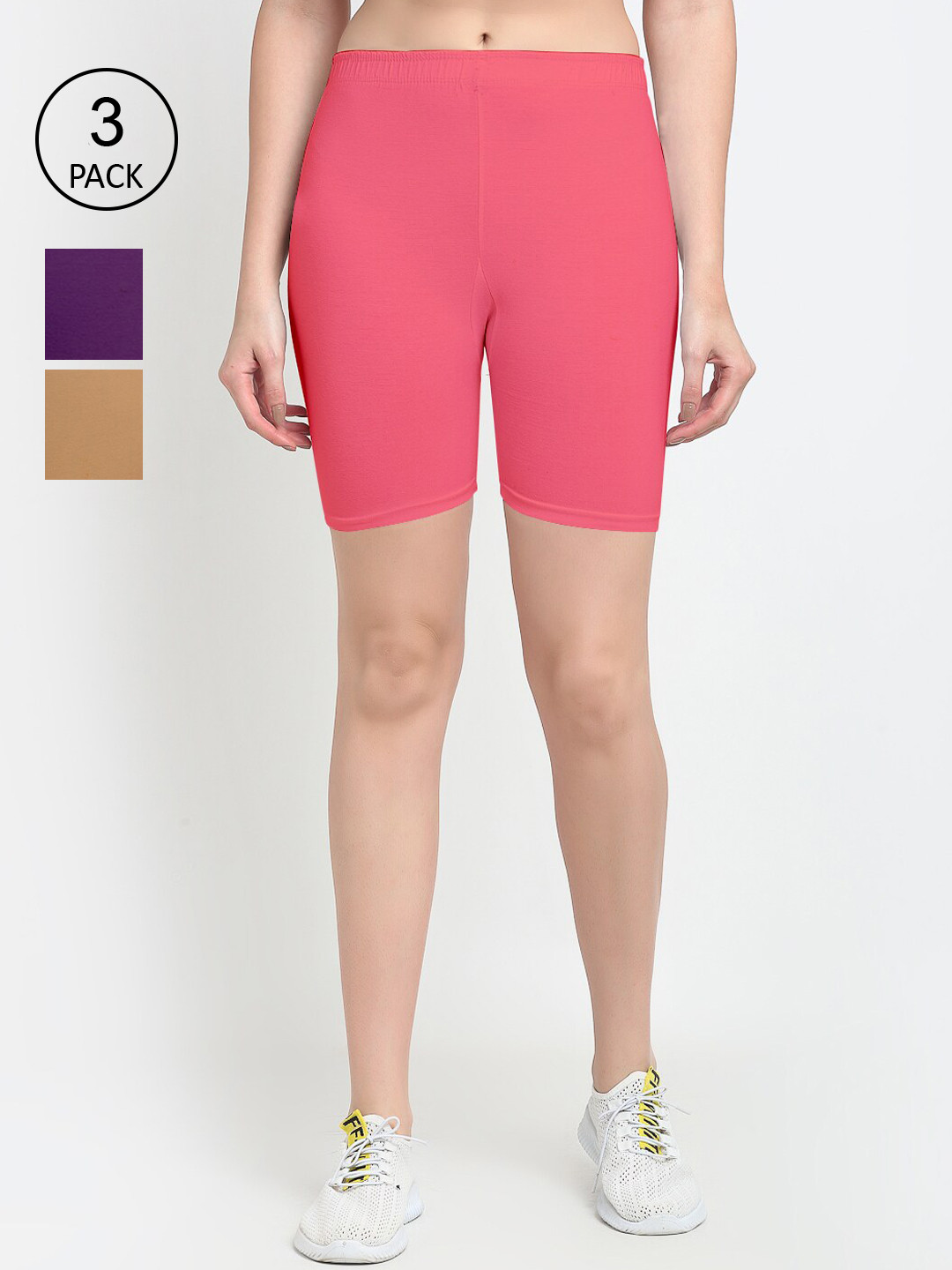 

GRACIT Women Pack Of 3 Cycling Sports Cotton Shorts, Pink