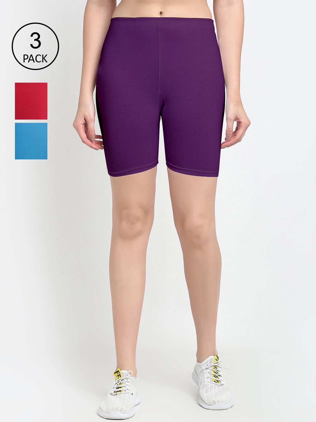 

GRACIT Women Pack Of 3 Cycling Sports Cotton Shorts, Purple