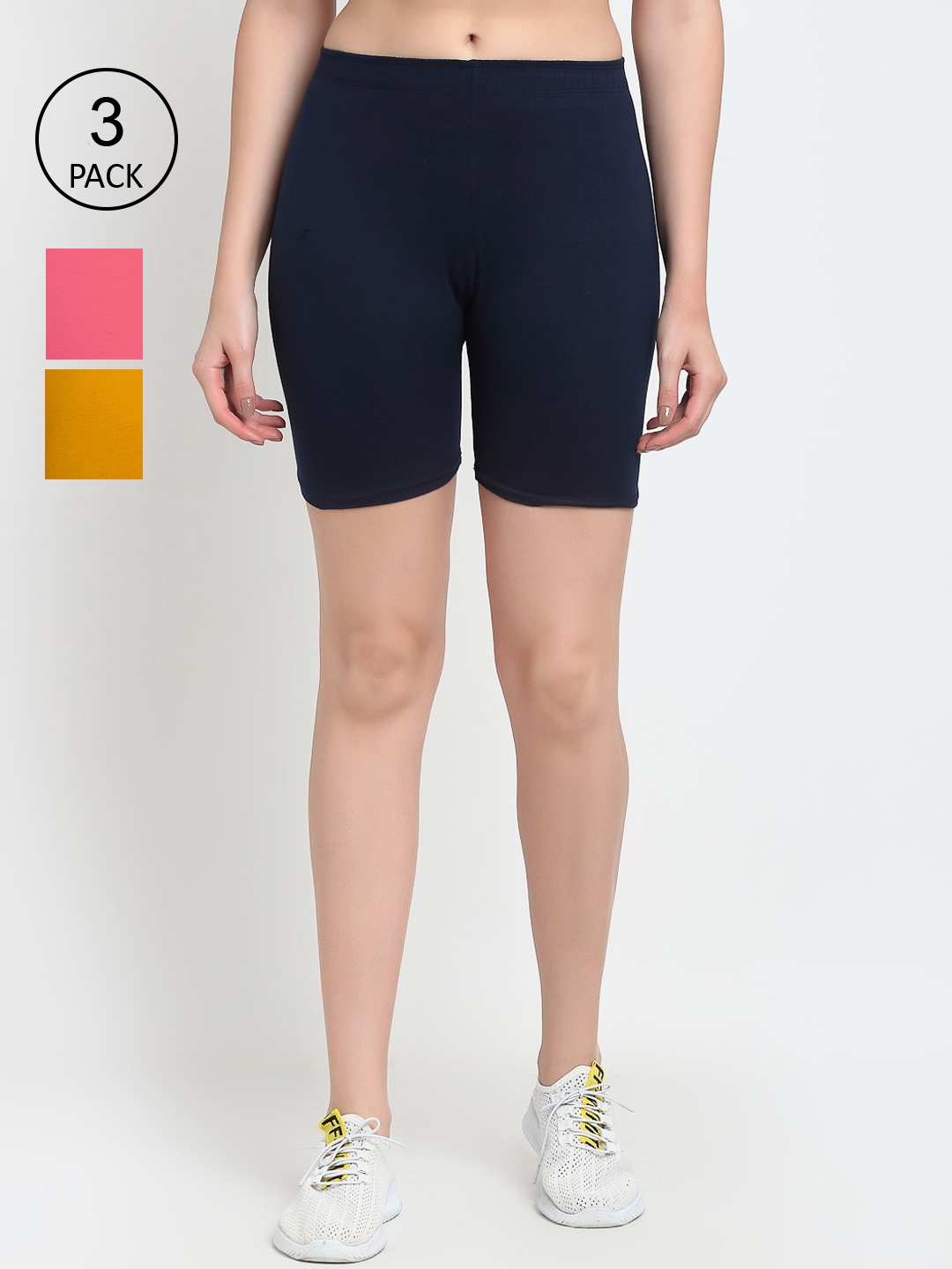

GRACIT Women Pack Of 3 Cycling Sports Cotton Shorts, Navy blue
