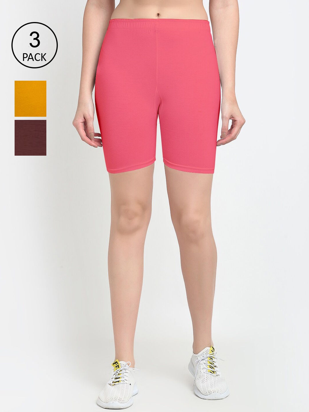 

GRACIT Women Pack Of 3 Cycling Sports Cotton Shorts, Pink
