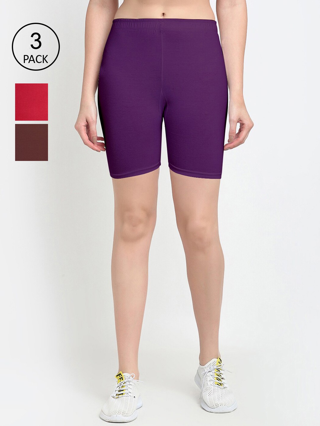 

GRACIT Women Pack Of 3 Cycling Sports Cotton Shorts, Purple