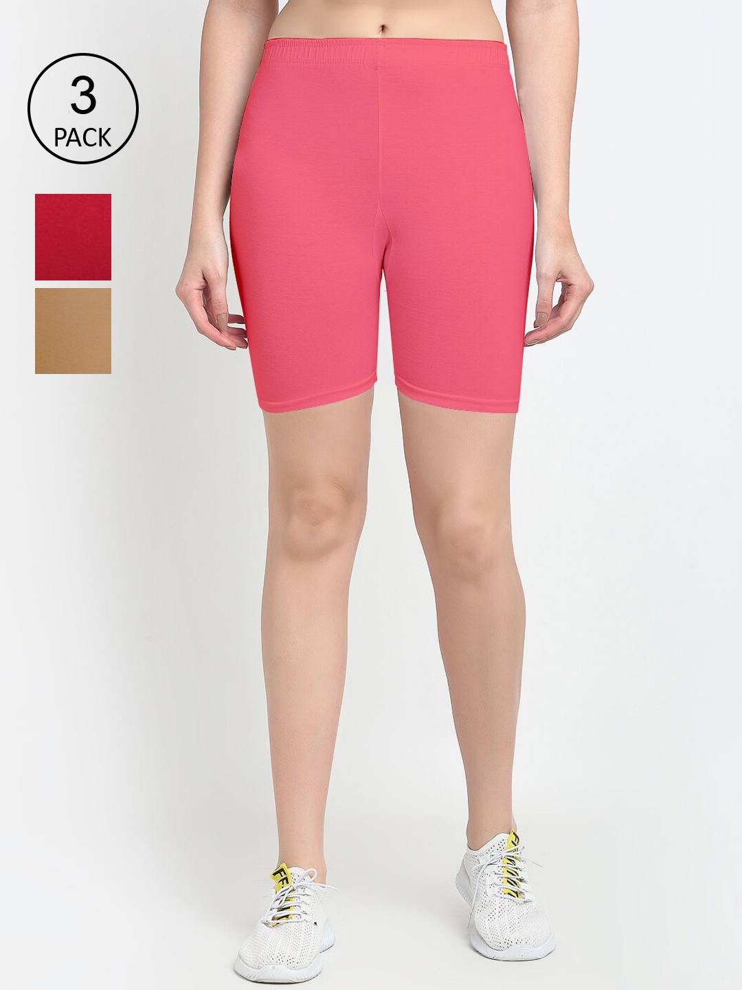 

GRACIT Women Pack Of 3 Cycling Sports Cotton Shorts, Pink