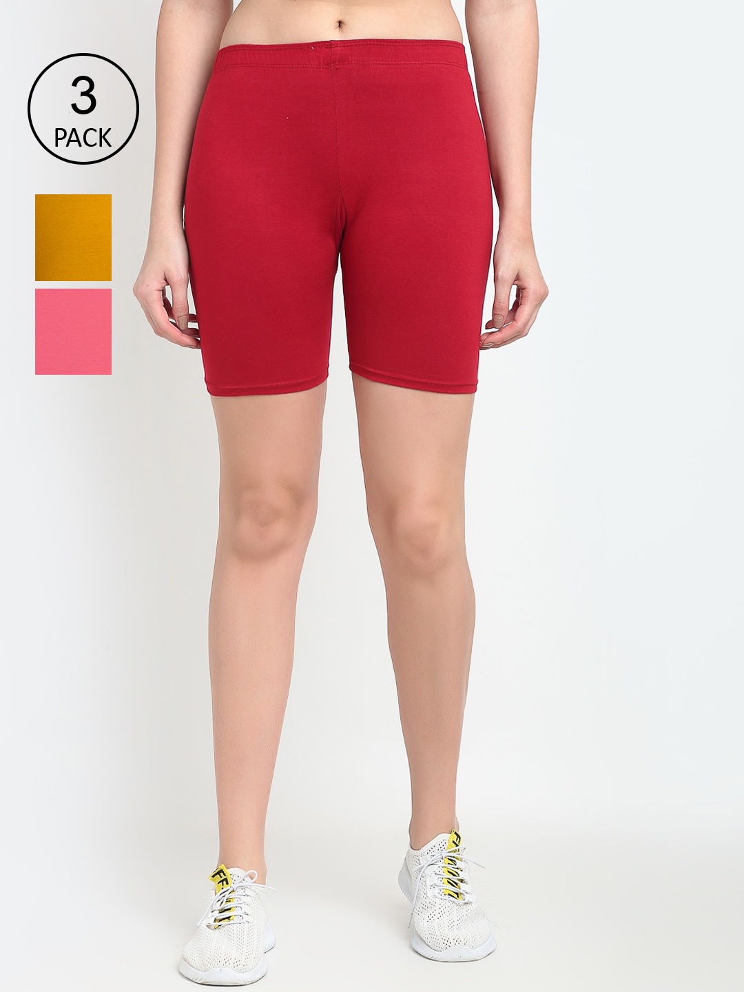 

GRACIT Women Pack Of 3 Cycling Sports Cotton Shorts, Maroon