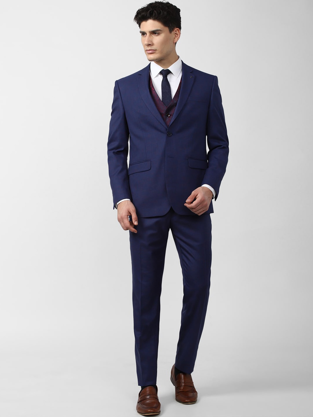 

Van Heusen Men Navy Blue Solid Slim-Fit Single-Breasted Three-Piece Formal Suit