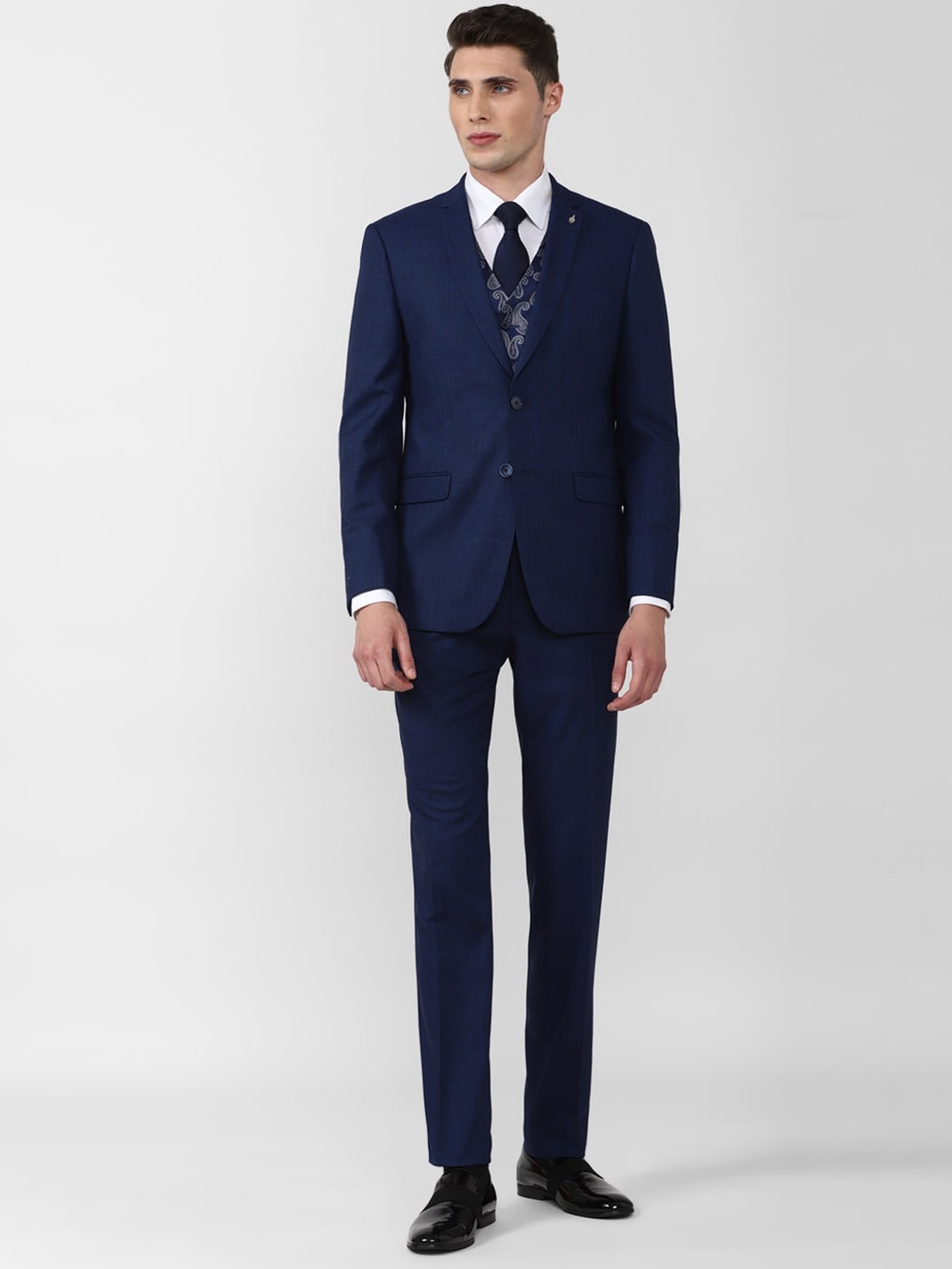 

Van Heusen Men Navy Blue Solid Single-Breasted Slim-Fit 3-Piece Formal Suit