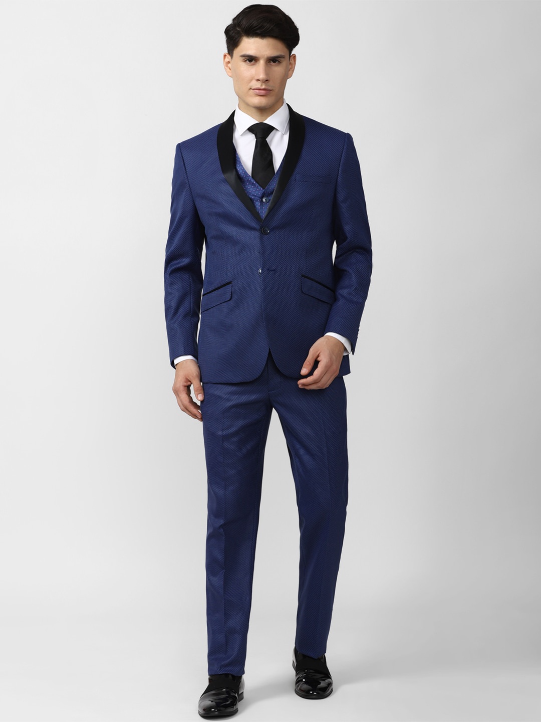 

Van Heusen Men Blue Self-Design Single-Breasted Slim-Fit Three-Piece Suit