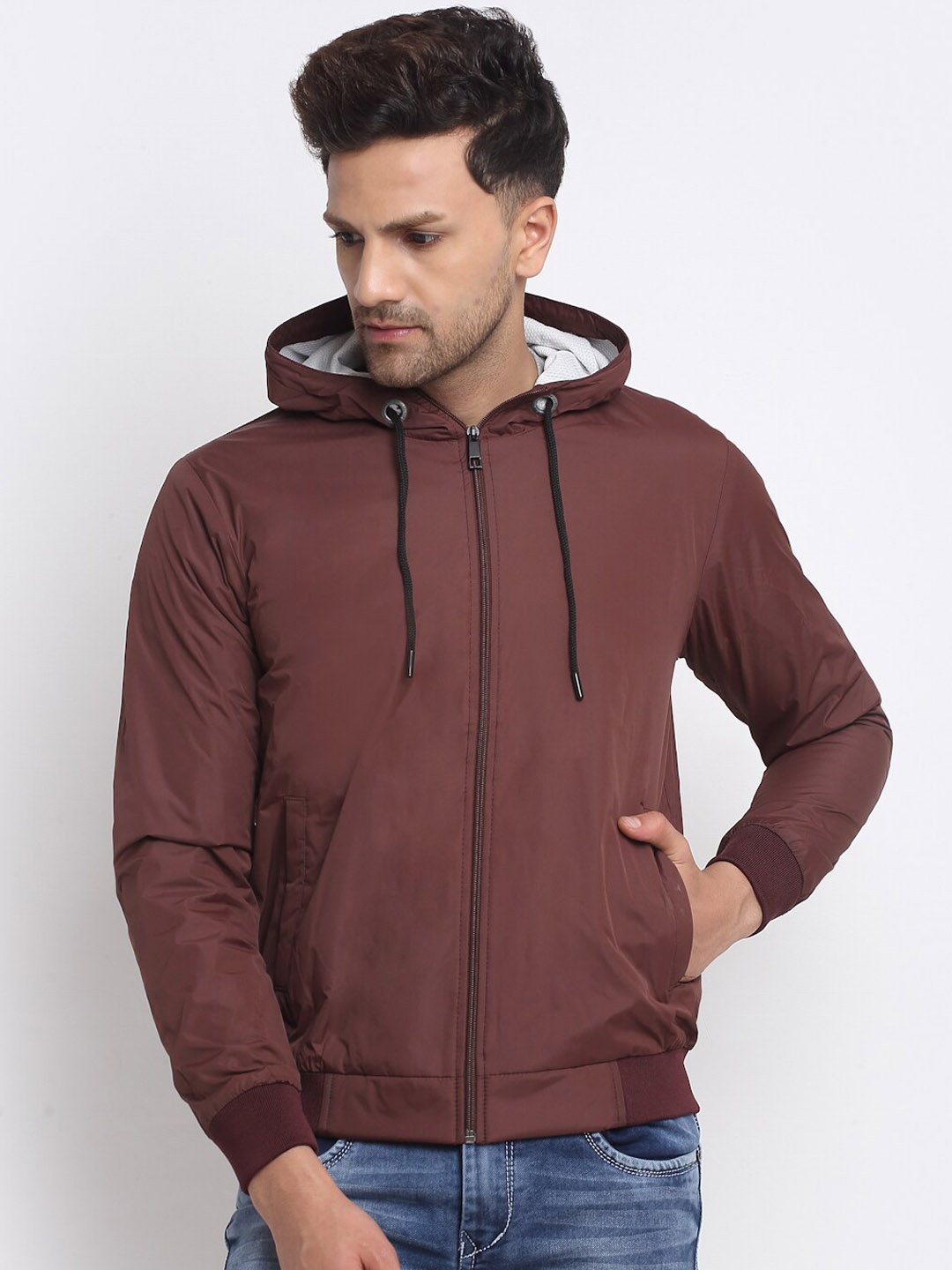 

Spirit Men Maroon Hooded Bomber Jacket