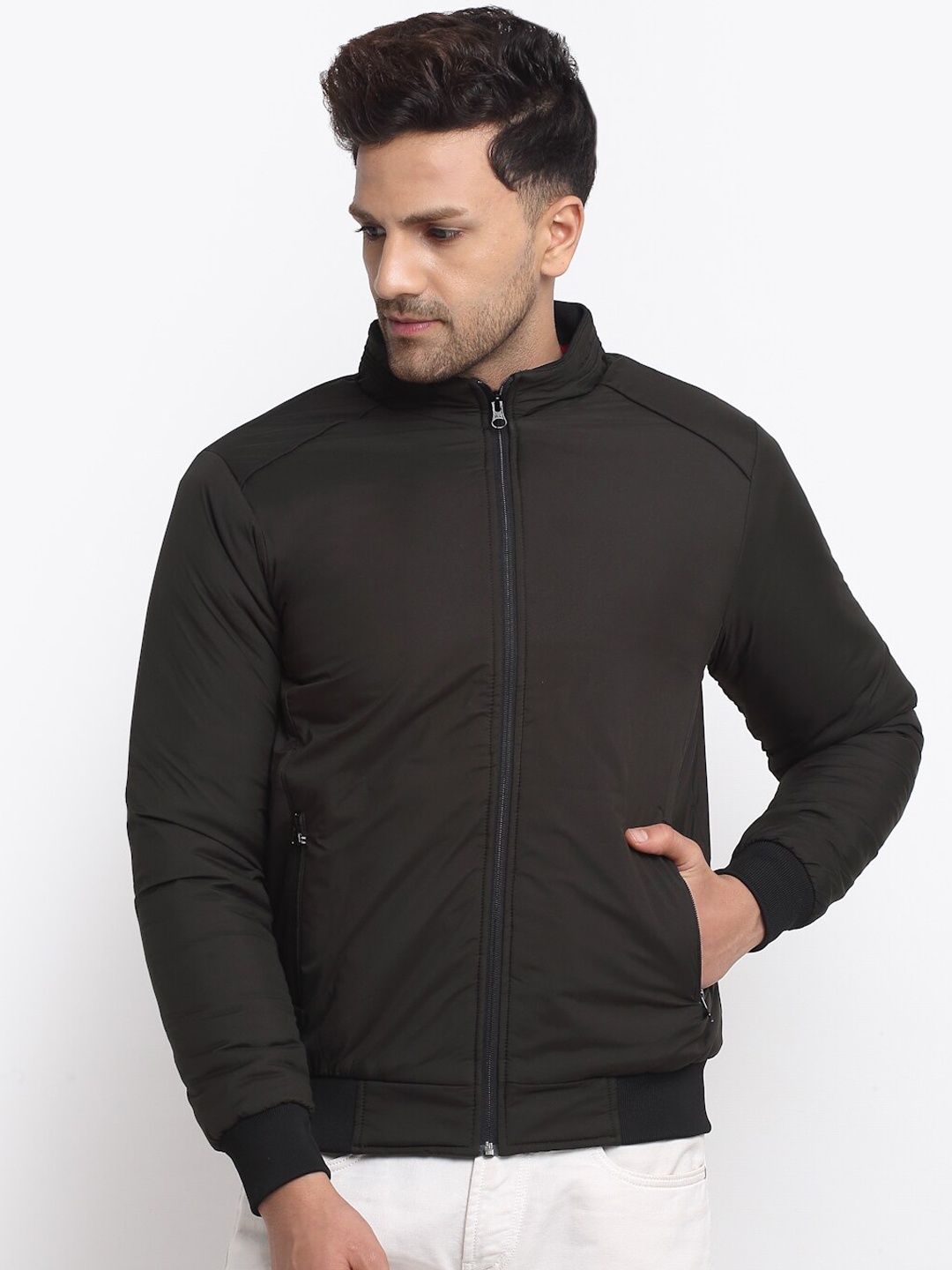 

Spirit Men Olive Green Solid Bomber Jacket