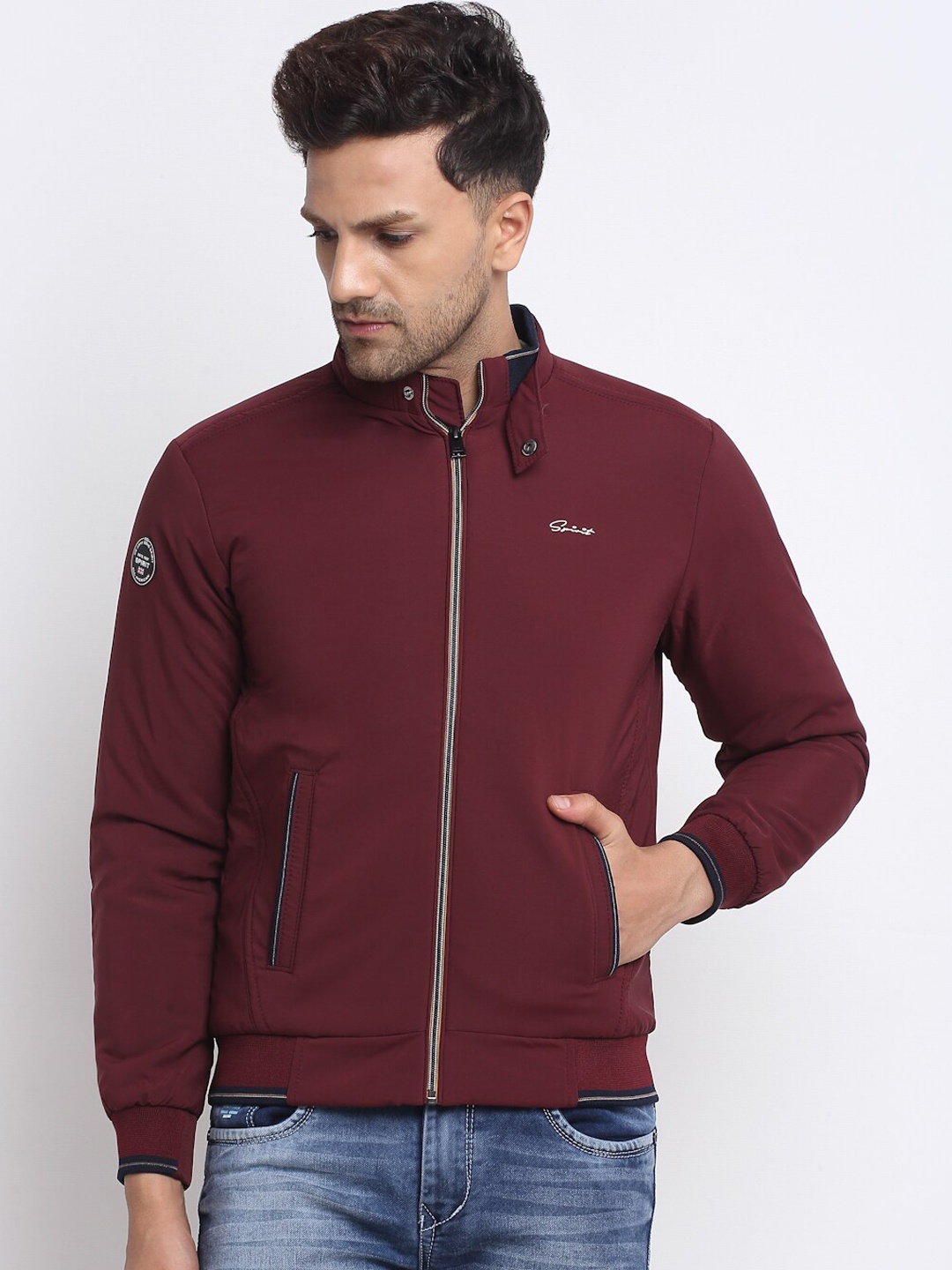 

Spirit Men Maroon Solid Bomber Jacket
