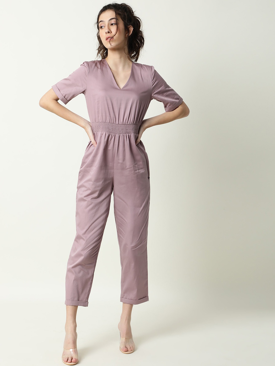

RAREISM Women Pink Basic Cotton Jumpsuit