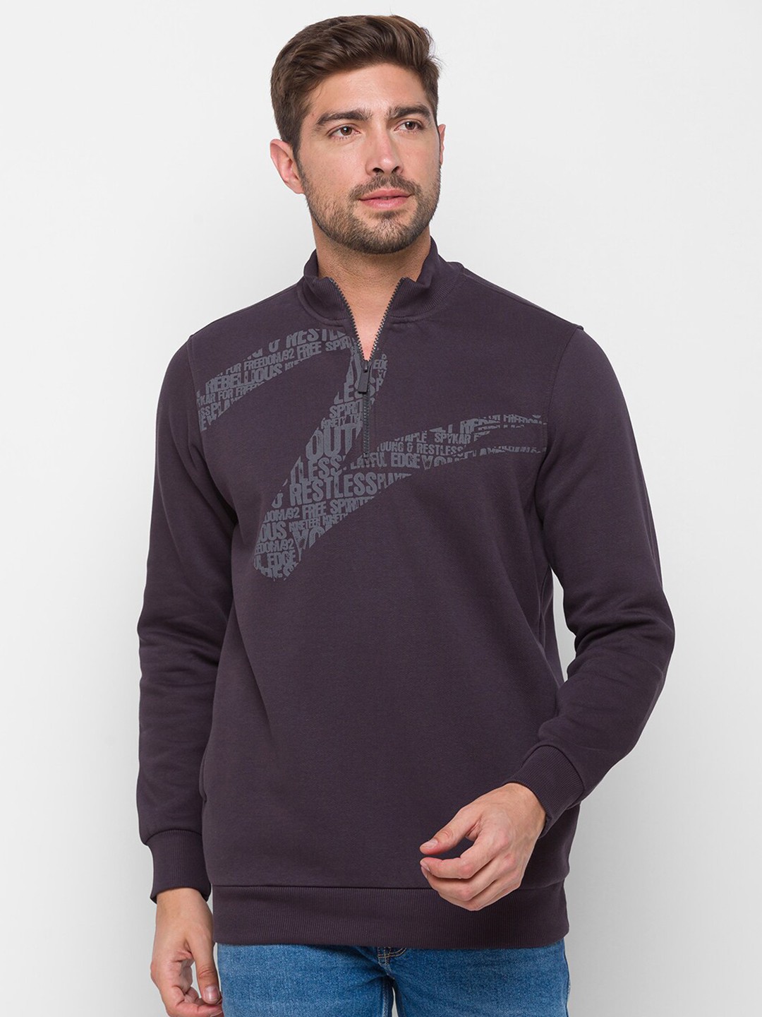 

SPYKAR Men Blue Printed Cotton Sweatshirt