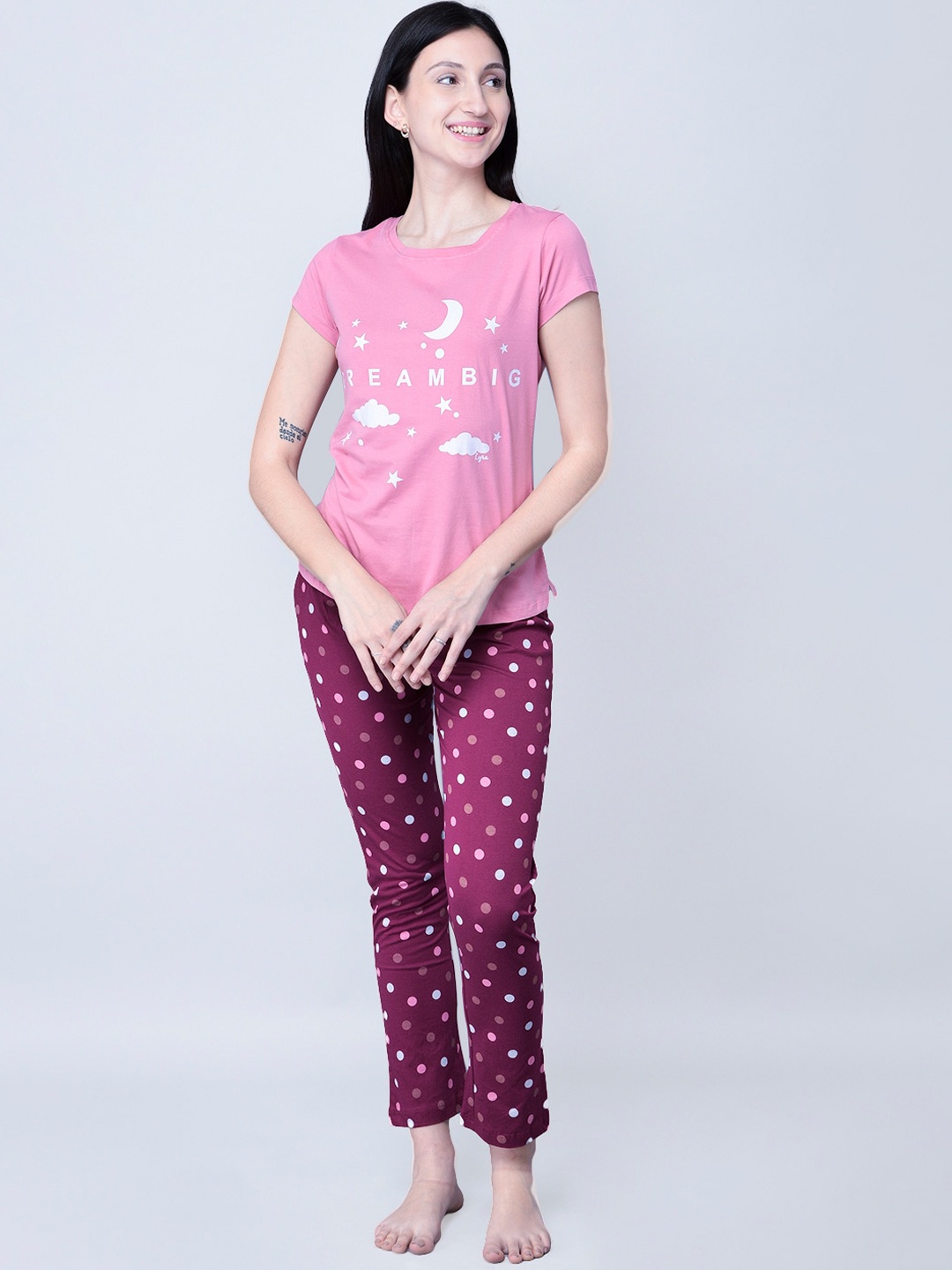 

LYRA Women Pink & Magenta Printed Pure Cotton Night suit