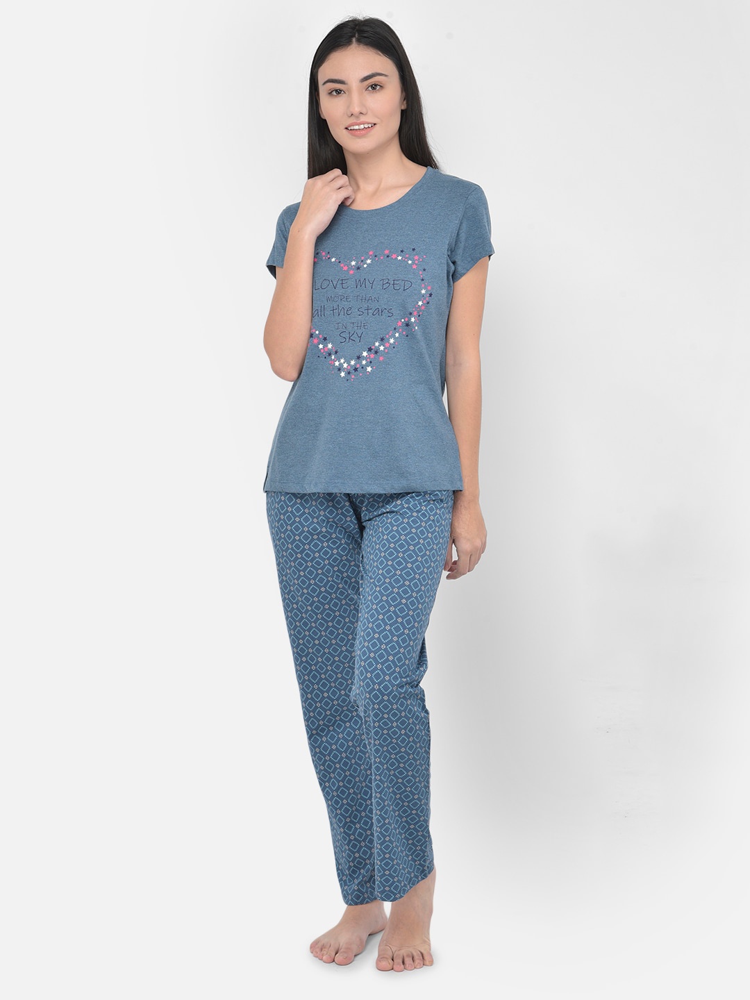 

LYRA Women Blue Printed Pure Cotton Night suit