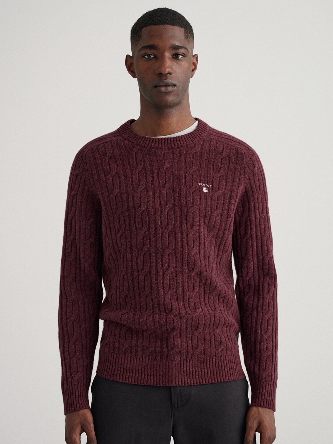 

GANT Men Brown Cable Knit Pullover