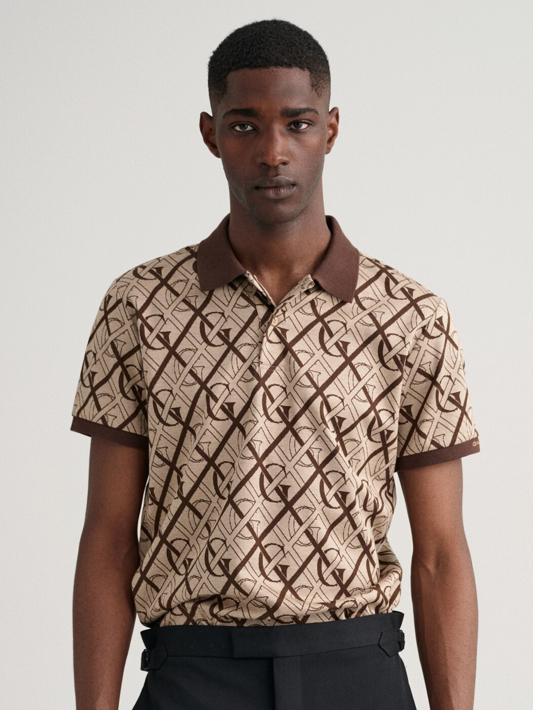 

GANT Men Brown Geometric Printed Polo Collar Cotton T-shirt