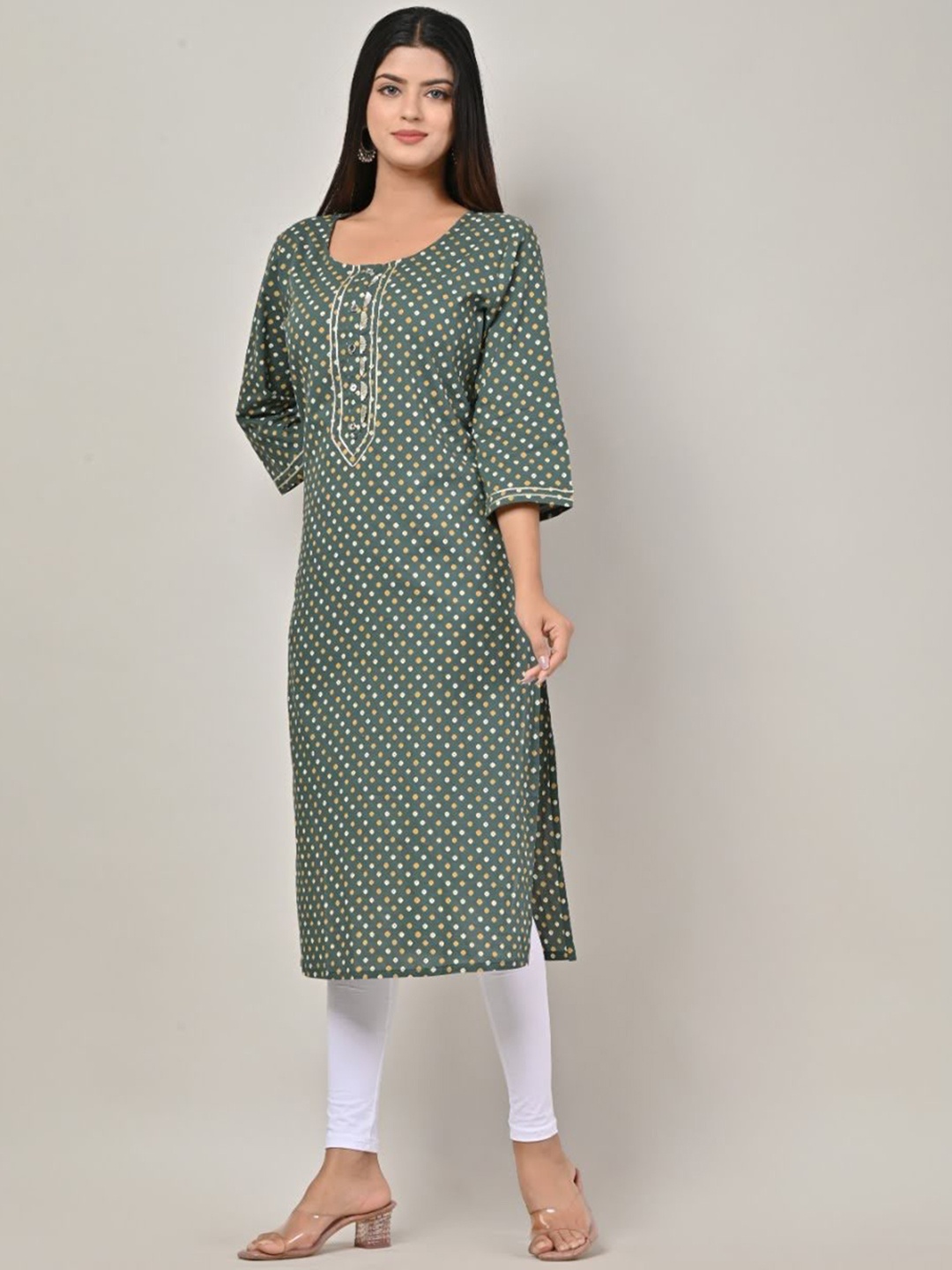 

Swasti Women Green Geometric Printed Floral Kurta
