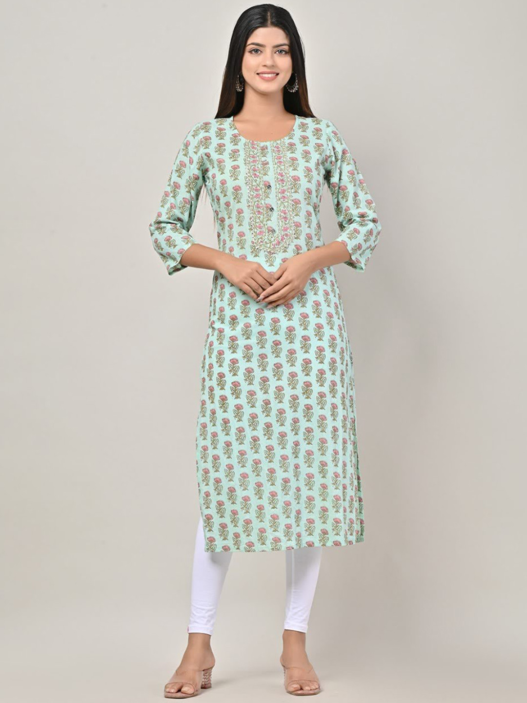 

Swasti Women Green Floral Printed Floral Kurta