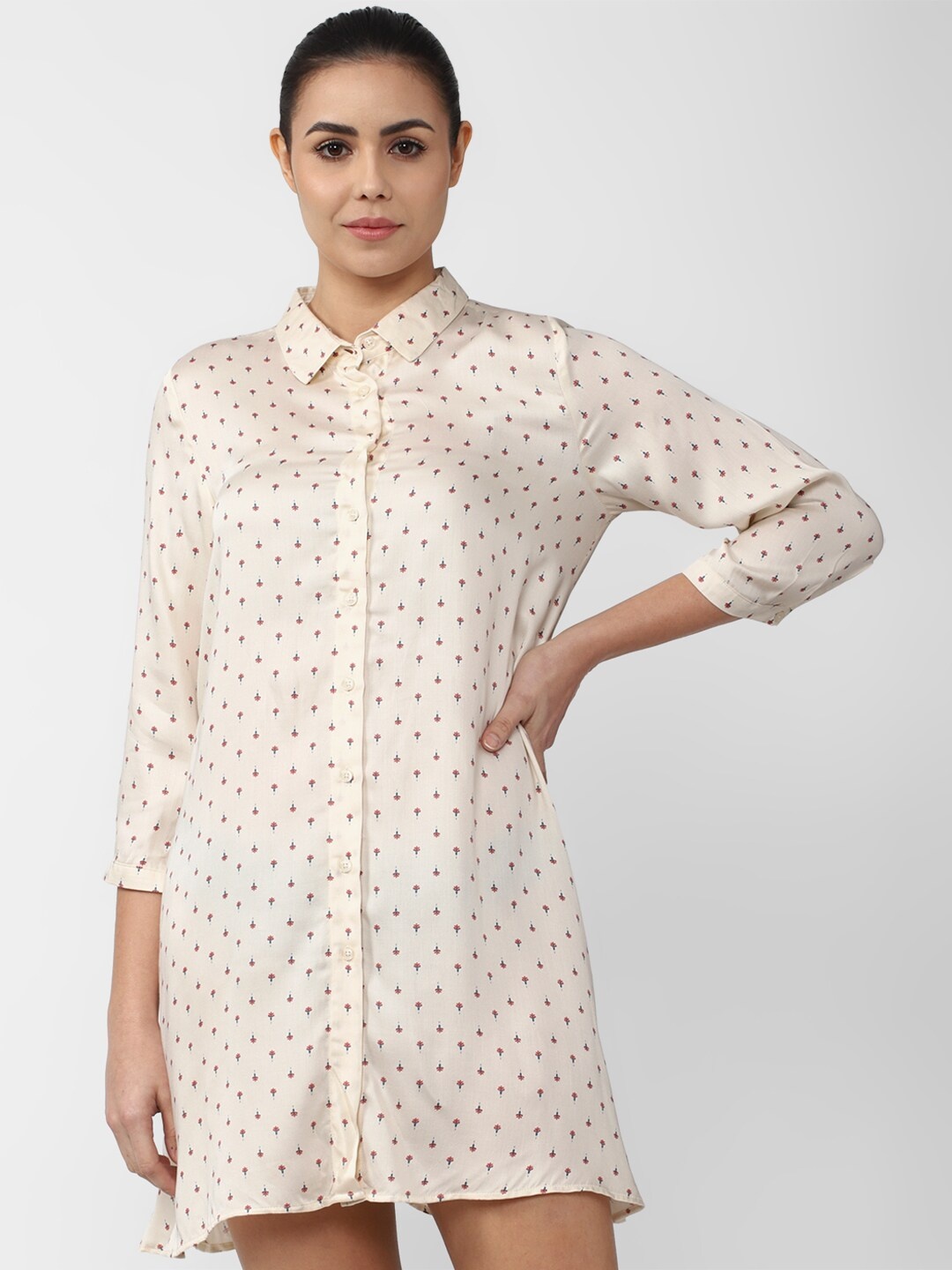 

Van Heusen Woman Cream-Coloured & Red Ethnic Motifs Shirt Dress