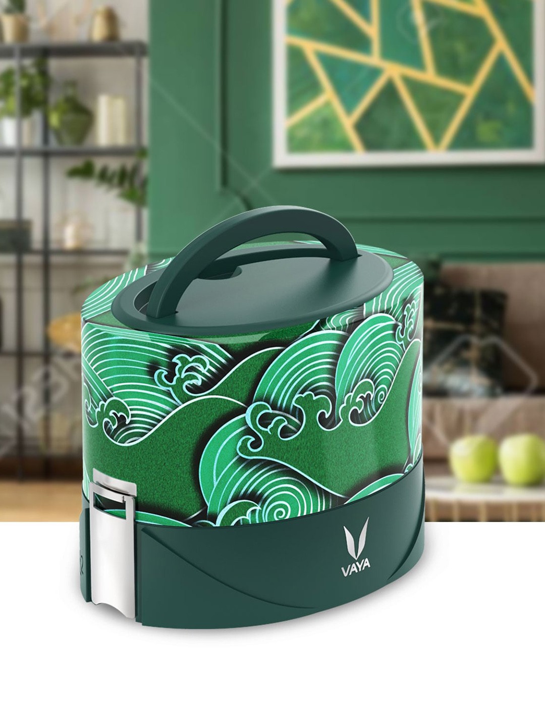 

VayaTyffyn Lyte Kids Green Printed Lunch Box 600 Ml