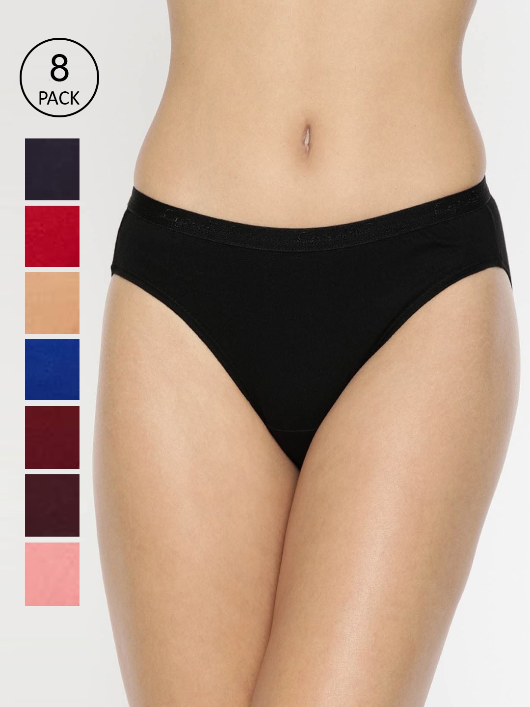 LYRA Women Pack Of 8 Assorted Cotton Bikini Briefs, Black