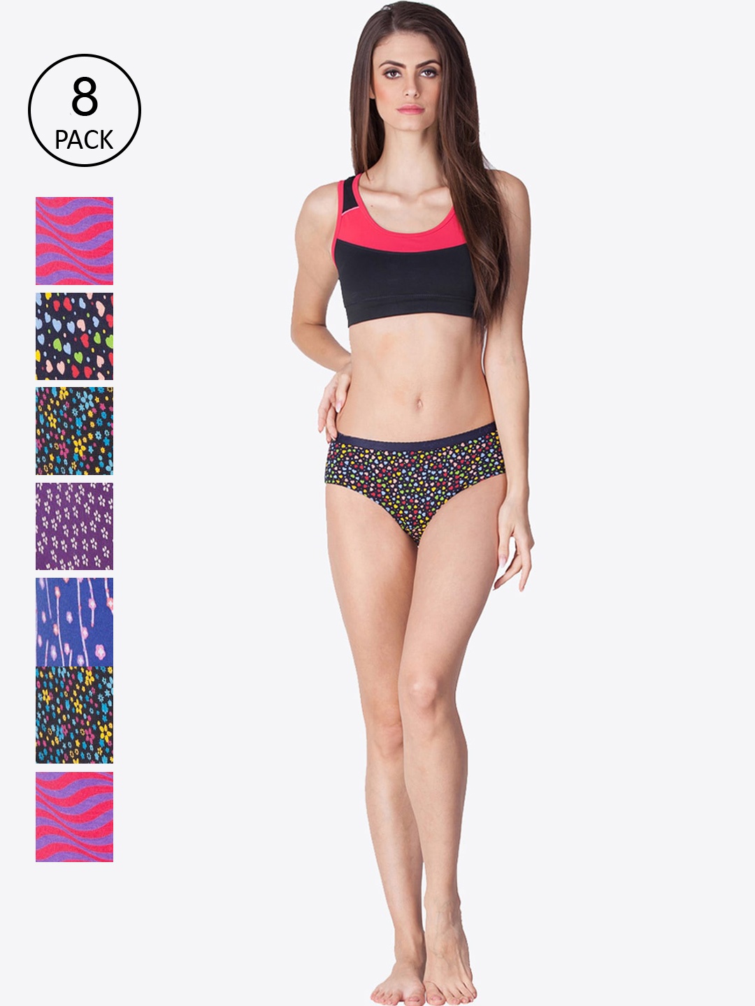 

LYRA Women Pack Of 8 Assorted Printed Cotton Hipster Briefs