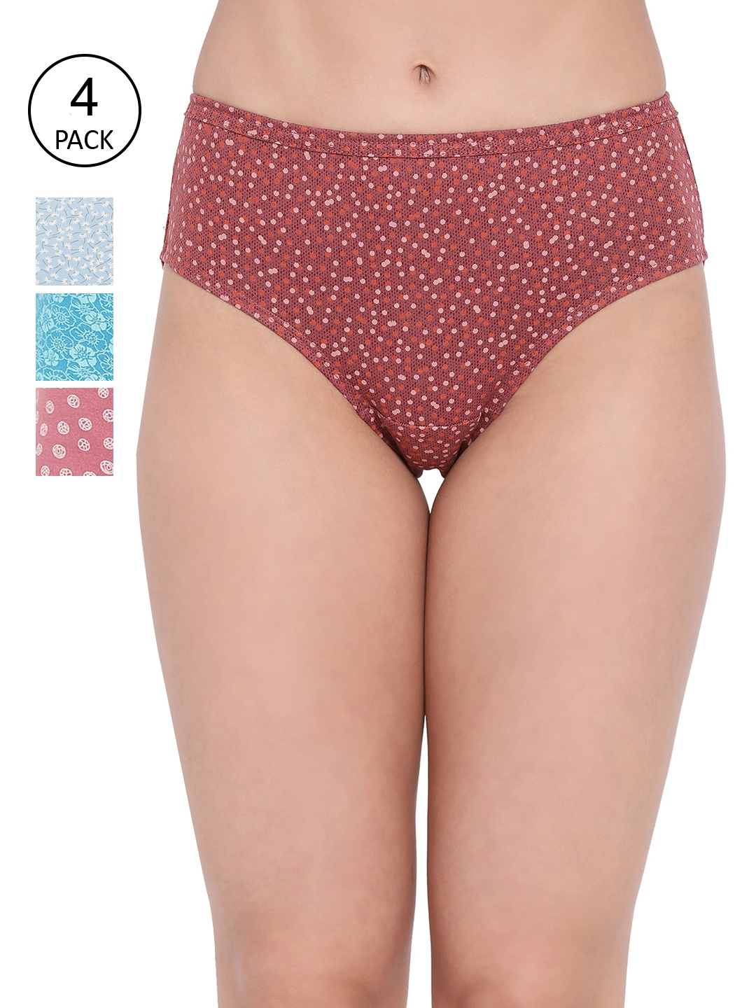 

LYRA Women Pack Of 4 Assorted Printed Cotton Hipster Briefs