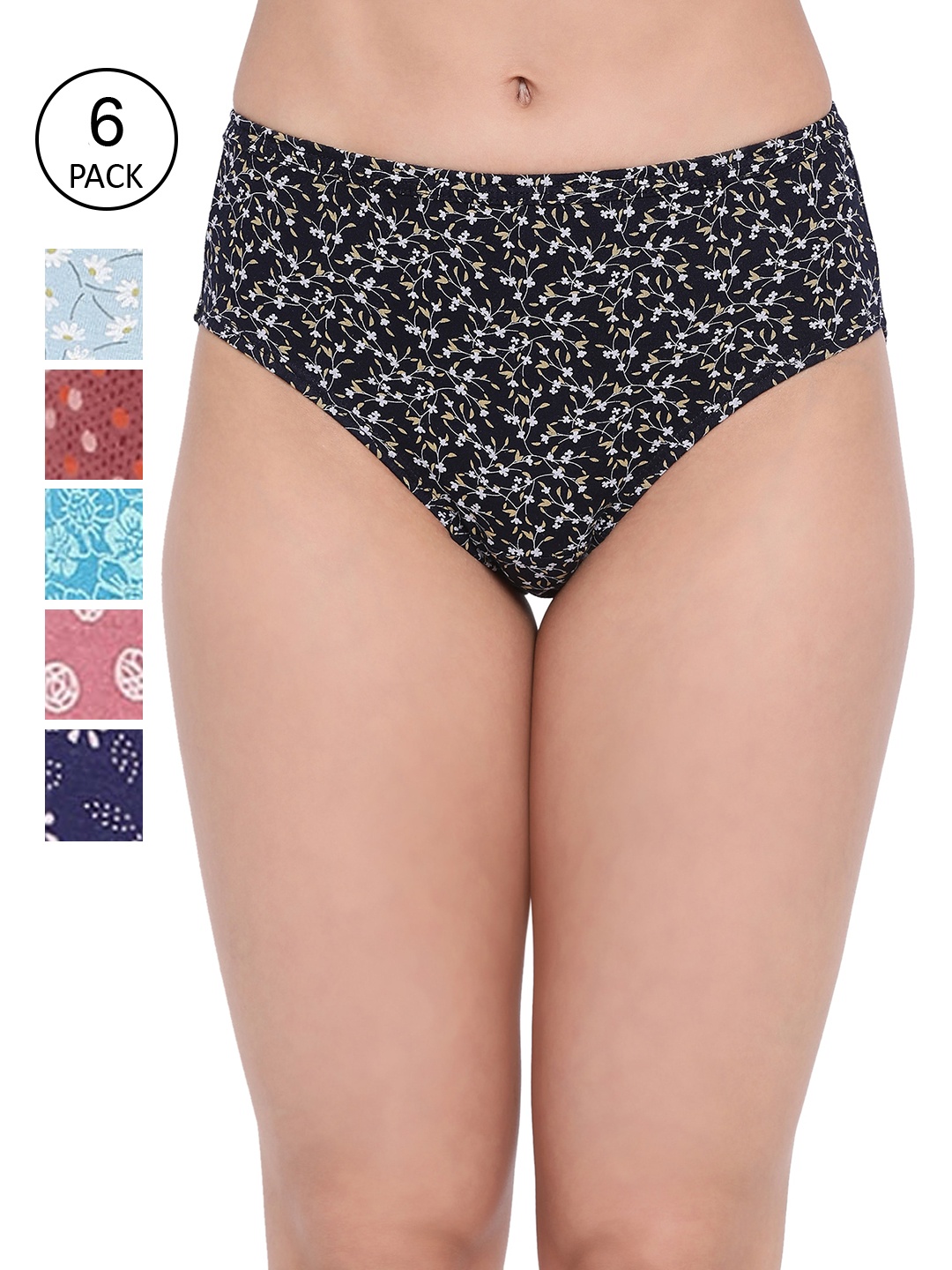 

LYRA Women Pack Of 6 Assorted Printed Cotton Hipster Briefs