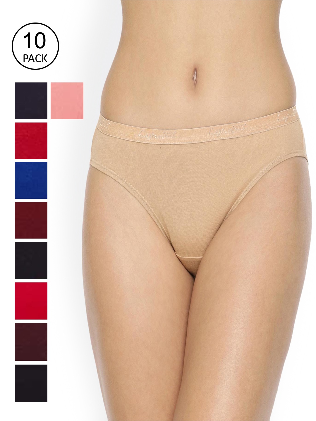 

LYRA Women Pack Of 10 Assorted Solid Cotton Bikini Briefs